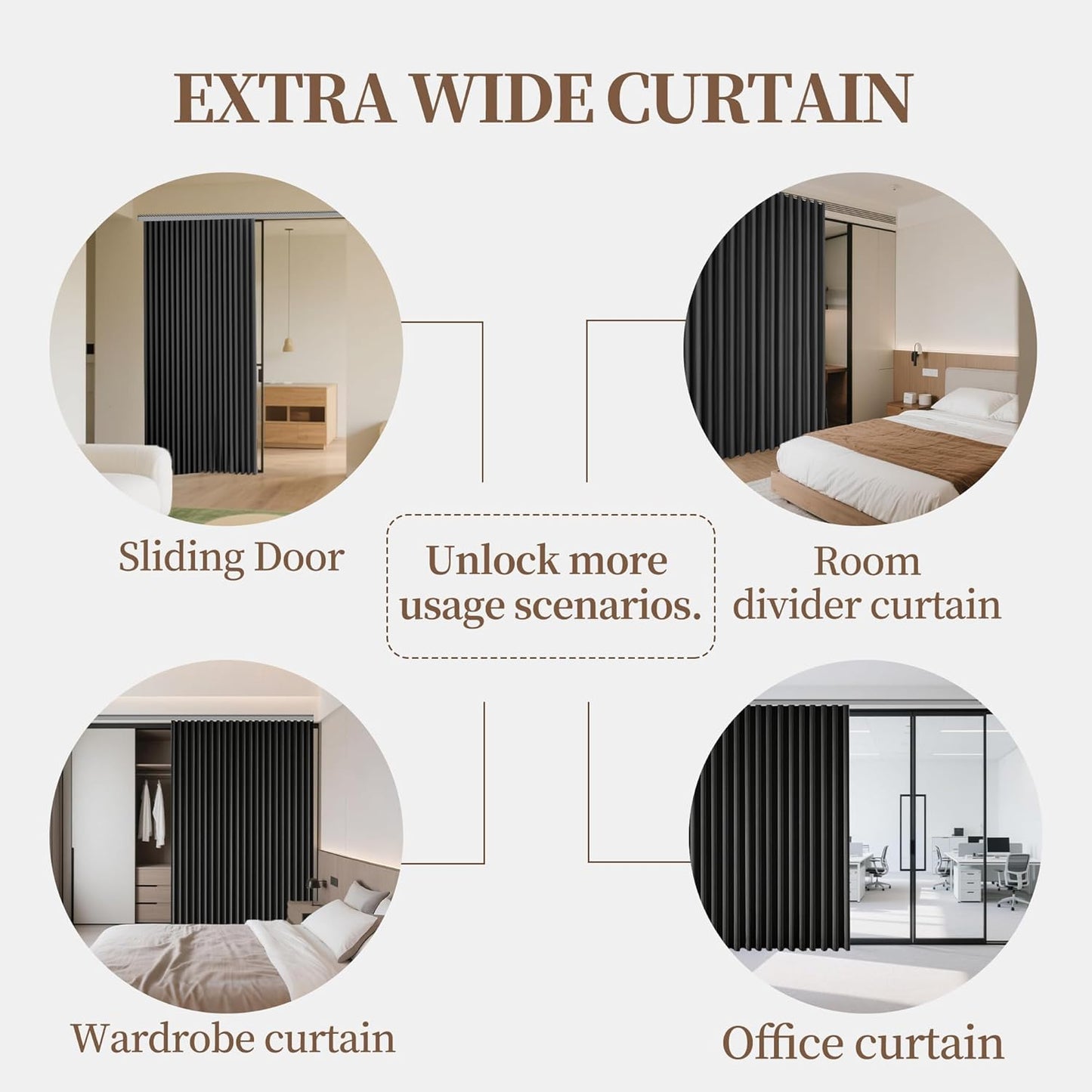 Extra Wide 8.3ft Curtains Flexible Ceiling Track Set Room Divider Blackout Thermal Insulated Ceiling Mount Drapes with Hooks for Living Room Bedroom, Privacy Divider, White Rail 1 Panel 100"x84" Black
