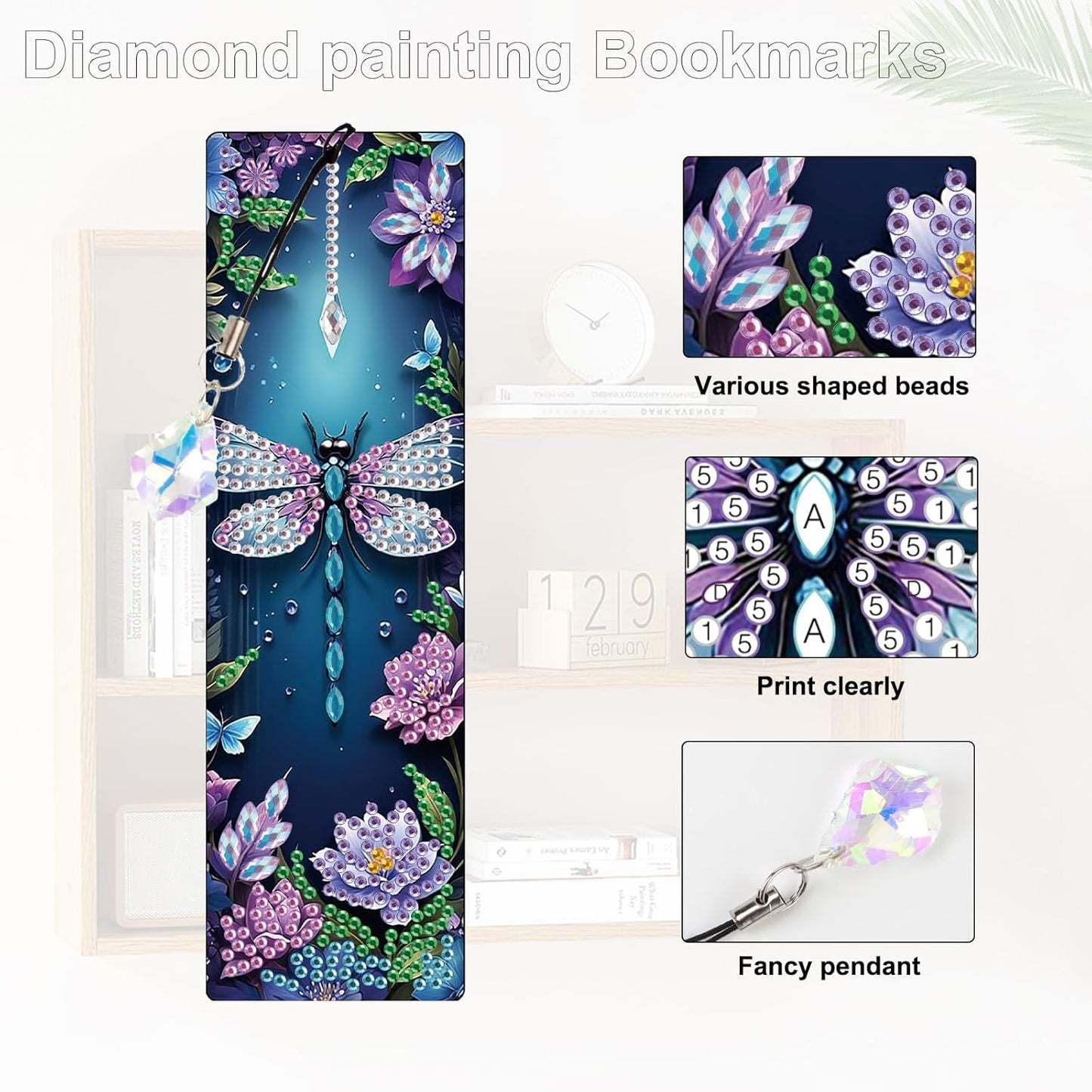 4 Pack Diamond Painting Bookmarks, 5D Dreamcatcher Butterfly Dragonfly Diamond Art Bookmark Kit with Tassels, DIY Beaded Rhinestone Book Mark Craft for Adults Beginners Reading Gift