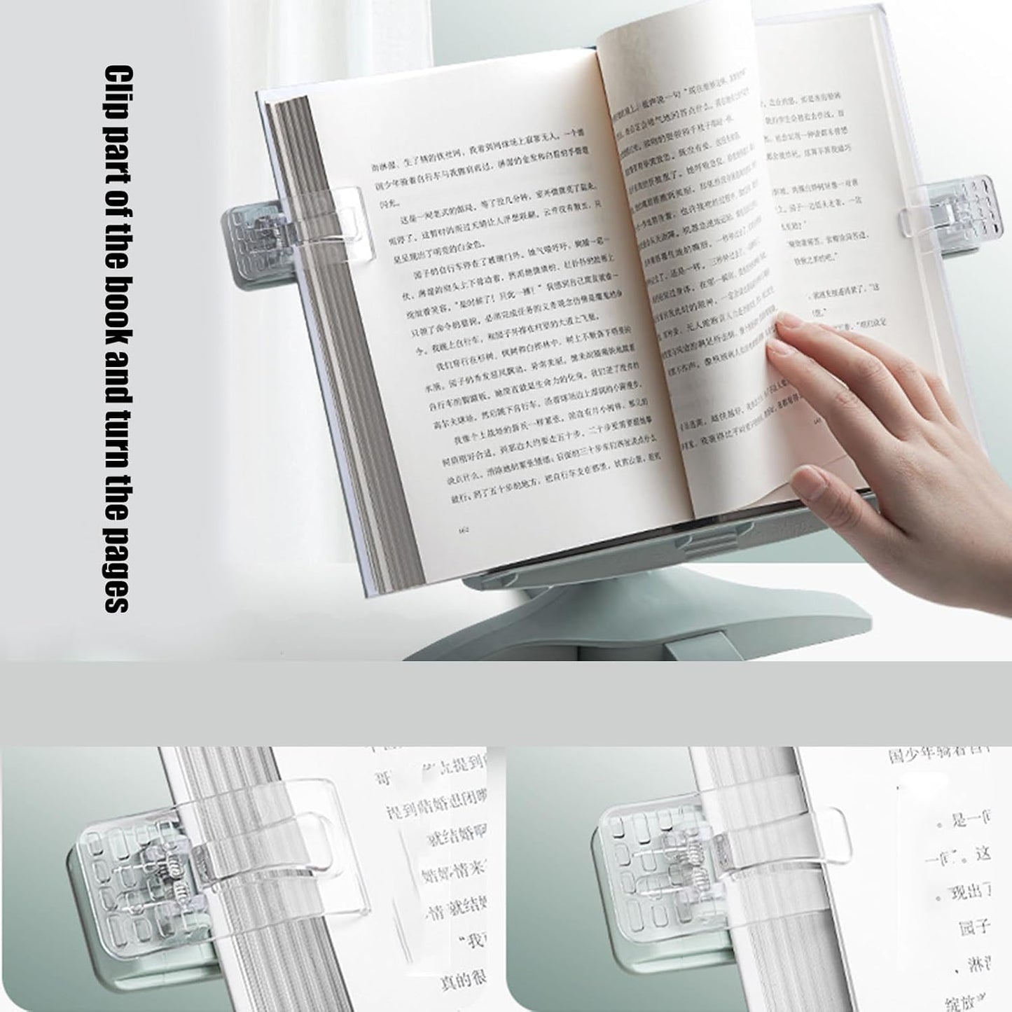 Folding Book Stand for Reading Textbook Book Holder with Page Clip for Textbooks Music Scores Angles Height Adjustable