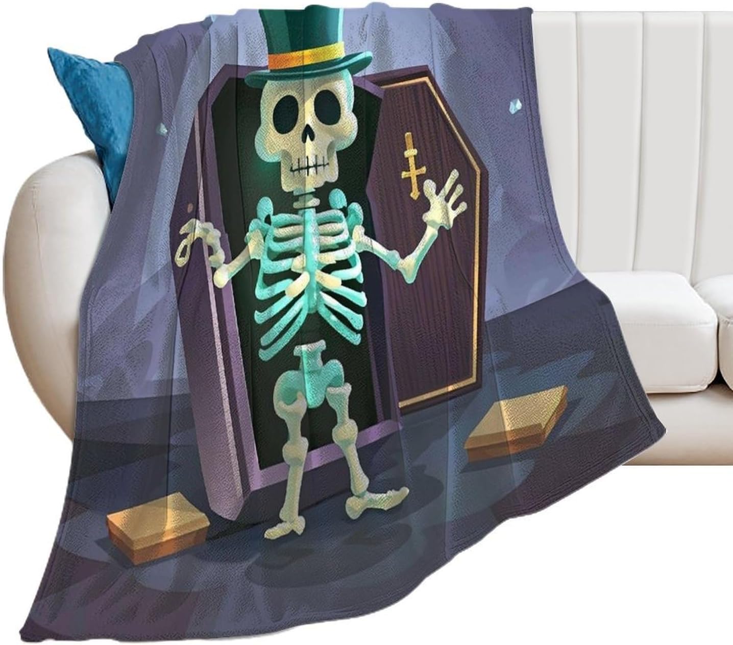 Coffin Skeleton Throw Blanket for Couch Super Soft Warm Lightweight Throw Blankets Cozy Flannel Bed Blanket Cute Decorative Blankets for All Seasons Home Decor Gift 50"*60"（130 * 150cm）