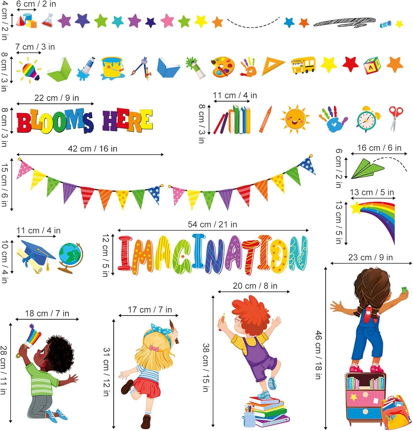 wondever Reading Corner Kids Wall Stickers Inspirational Quotes Imagination Blooms Here Peel and Stick Wall Art Decals for School Classroom Kids Room