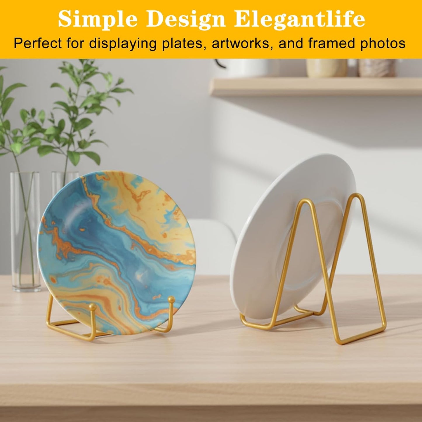 20 Pcs Plate Stands for Display, 4.3 Inch Metal Glod Plate Display Stand Sturdy Picture Frame Stands for Photo, Book, Tabletop, Decorative Plates