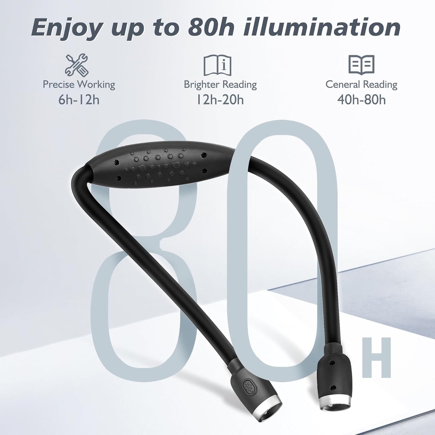LEDGLE Updated Neck Light for Reading Books in Bed, LED Neck Lamp for Knitting with 1600K 3500K 6000KLighting + Flexible Comfortable Soft Silicone Arms, Perfect for Craft, Knitting, Repairing (Black)