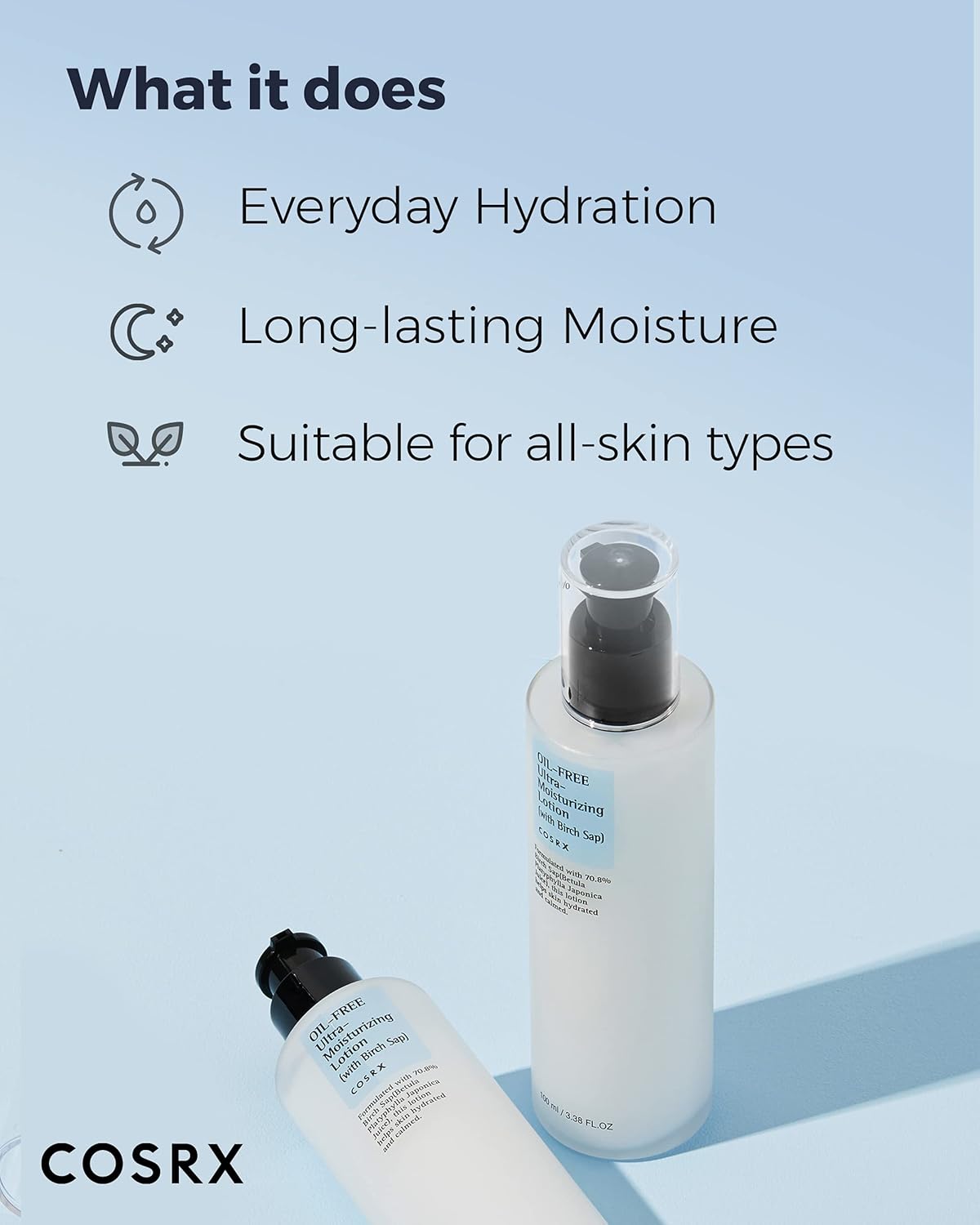 COSRX Oil Free Lotion with Birch Sap, Daily Acne Facial Moisturizer, Hydrating Moisturizer for All Skin Types, Korean Skin Care, 3.38 fl.oz / 100ml