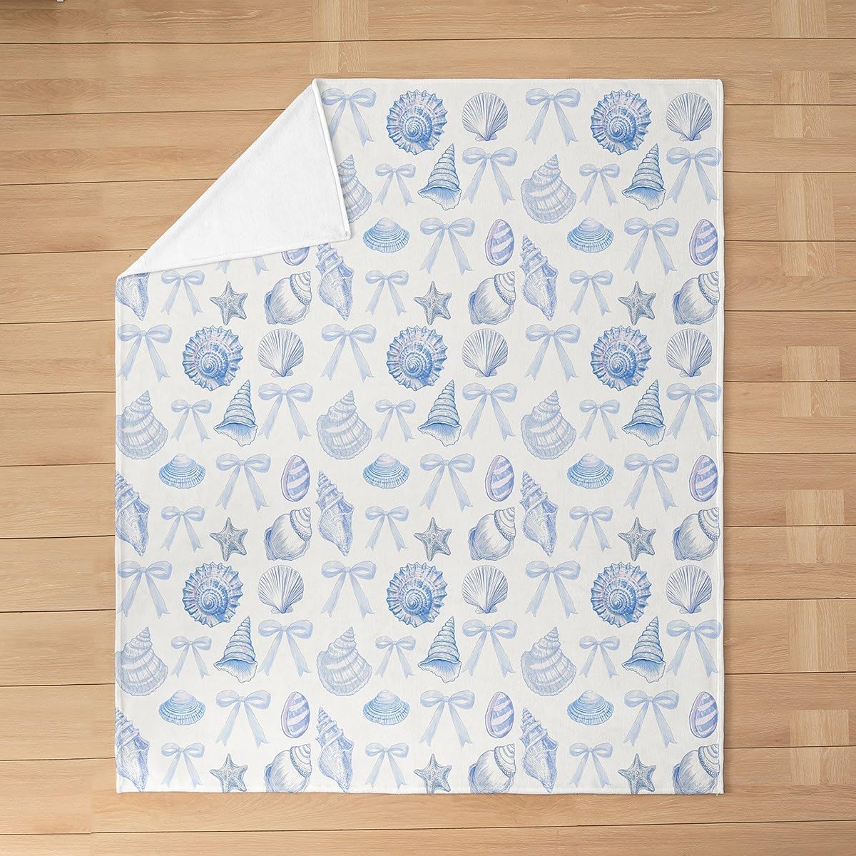 Coastal Throw Blanket Boys Girls,Summer Beach Shell Conch Graffiti Fuzzy Blanket All Seasons Bed Blanket,Hawaii Seaside Blue Bowknot Princess Bow Girly Plush Blanket,Twin (60 x 80 Inches)