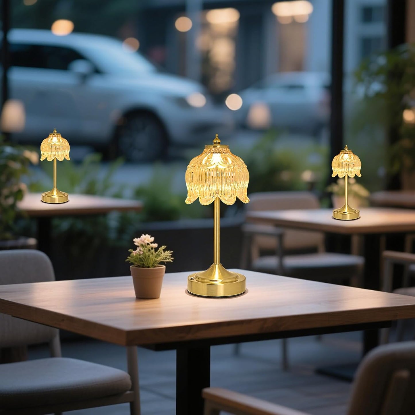 Cordless Lotus Flower Table Lamp, 5200mAh Rechargeable Battery Operated Portable Lamp, 3-Color Dimmable Touch Control Small Desk Lamp for Bedroom, Office, Kitchen, Nightstand,Room Decor (Flower Amber)