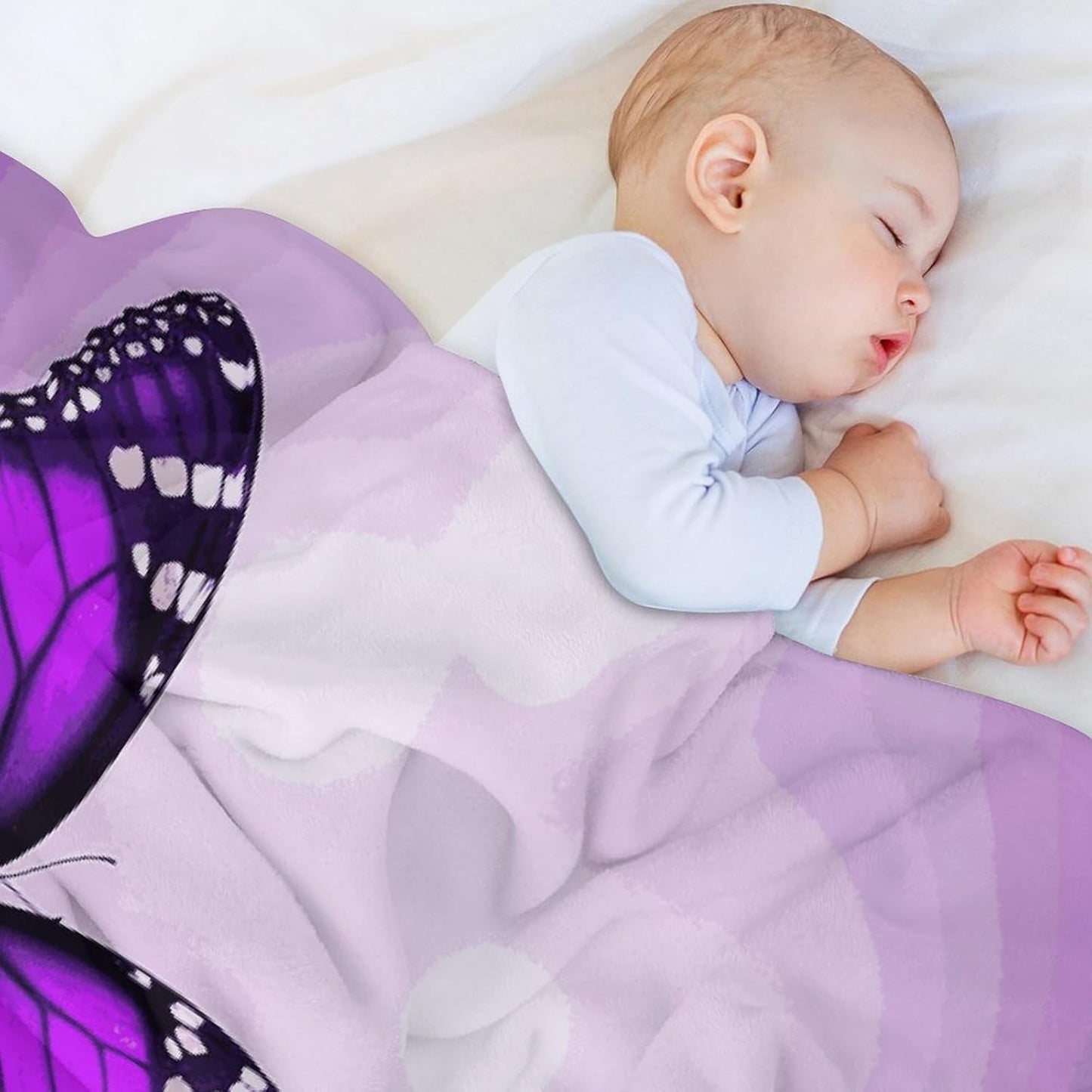 Purple Flower Butterflies Blanket Super Soft Lightweight Throw Blanket Cute Cozy Warm Bed Blanket Decorative Fuzzy Blanket All-Season Home Decor Gift for Sofa Couch Living Room 50"*60"（130 * 150cm）