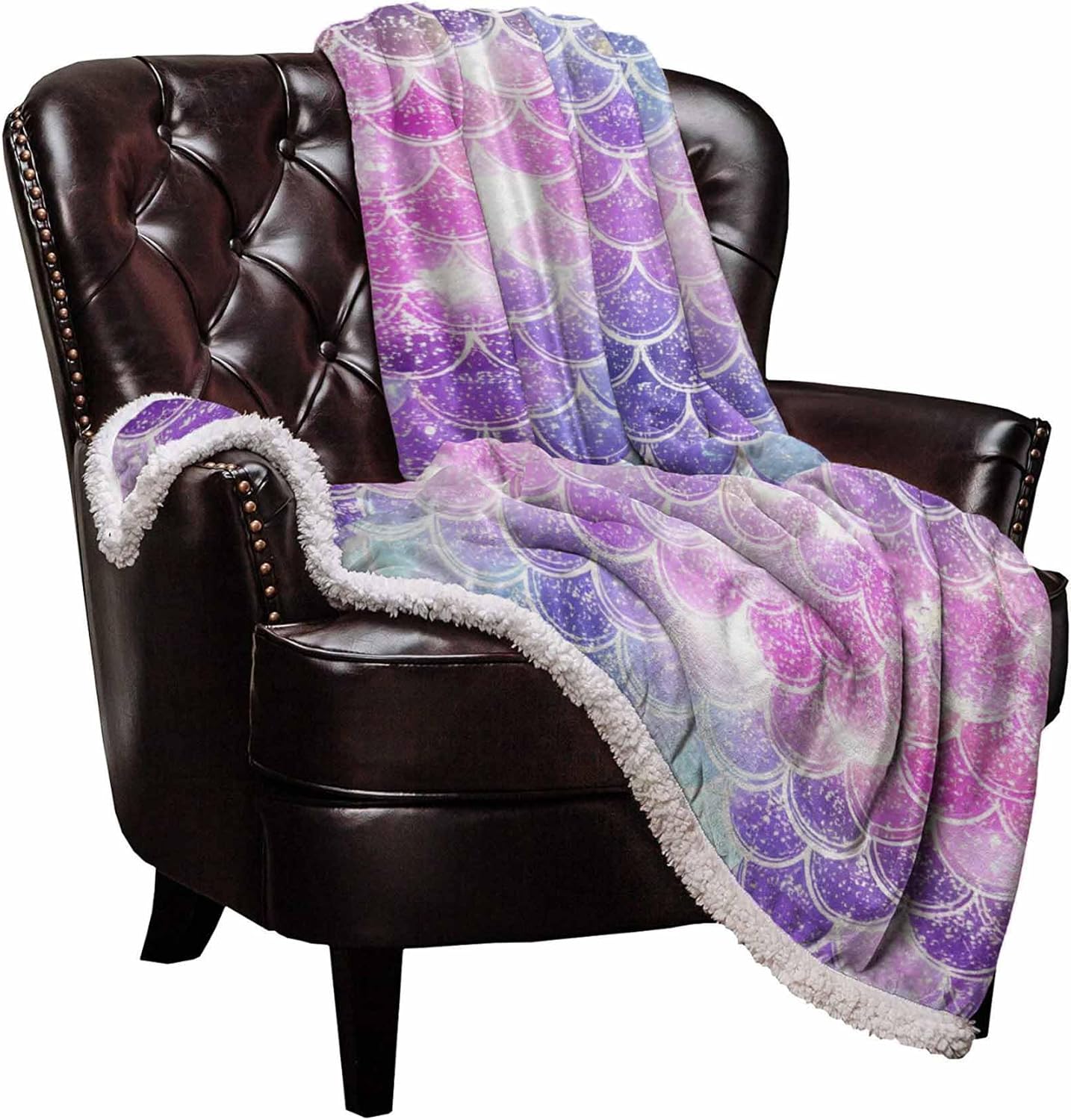 Sherpa Mermaid Fleece Blanket,Ombre Mermaid Charming Fish Scale Bed Blanket Soft Cozy Luxury Blanket 40"x50", Fuzzy Thick Reversible Super Warm Fluffy Plush Microfiber Throw Blanket for Couch