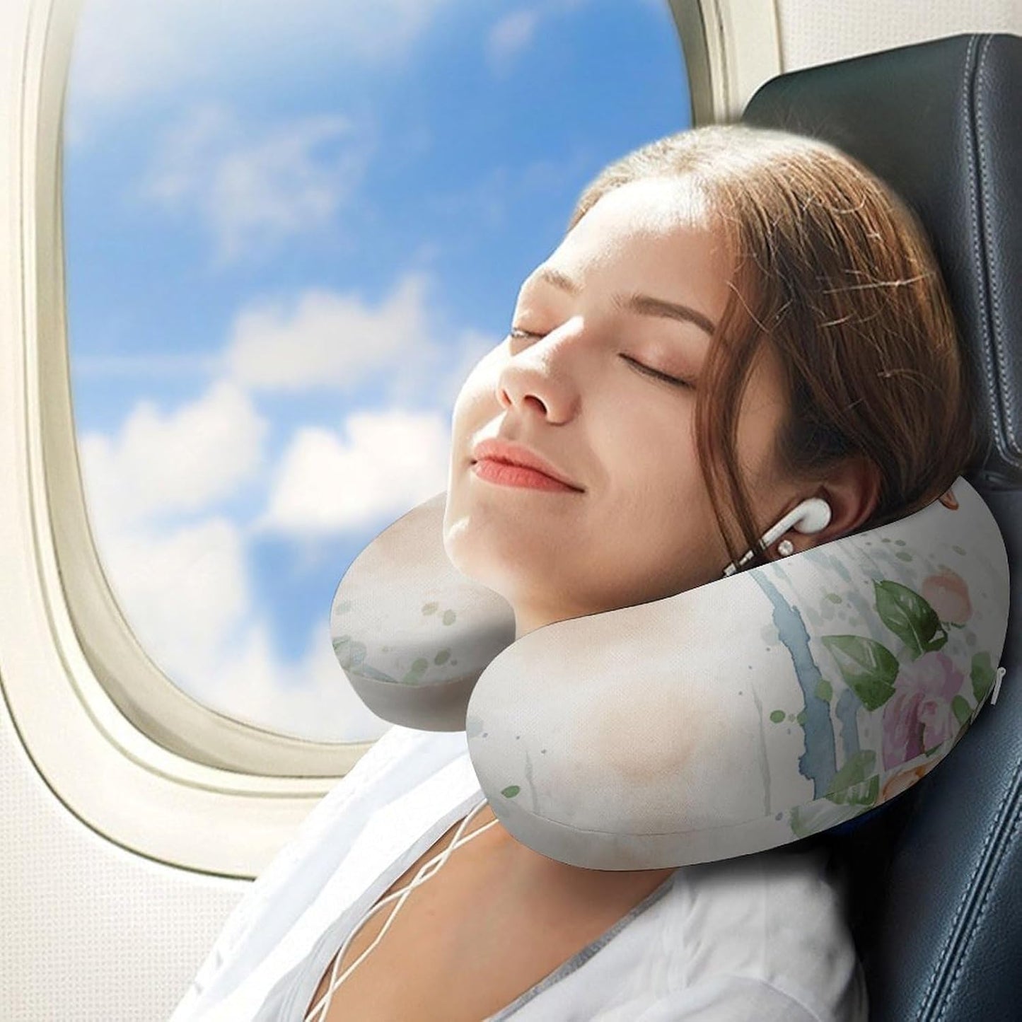 Watercolor Duck Neck Pillow Memory Foam U Shaped Pillows Portable Pillows for Shoulder Travel Head Support Pillow with Concealed Zipper for Airplane Car Home Office