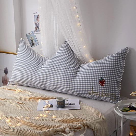 Cute Princess Crown Headboard Backrest,Girls Reading Pillow Bedside Cushion,Support Waist Backrest,for Daybed Tatami (Color : Grey Grid, Size : 12080cm)