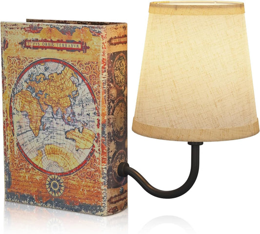 Vintage Bookshelf Lamp Rechargeable, Cordless Book Lamp with Linen Shade, Dimmable Touch Control Table Lamp, Modern Decorative Bookend, Bookshelf Lights for Office Home, Library, Study
