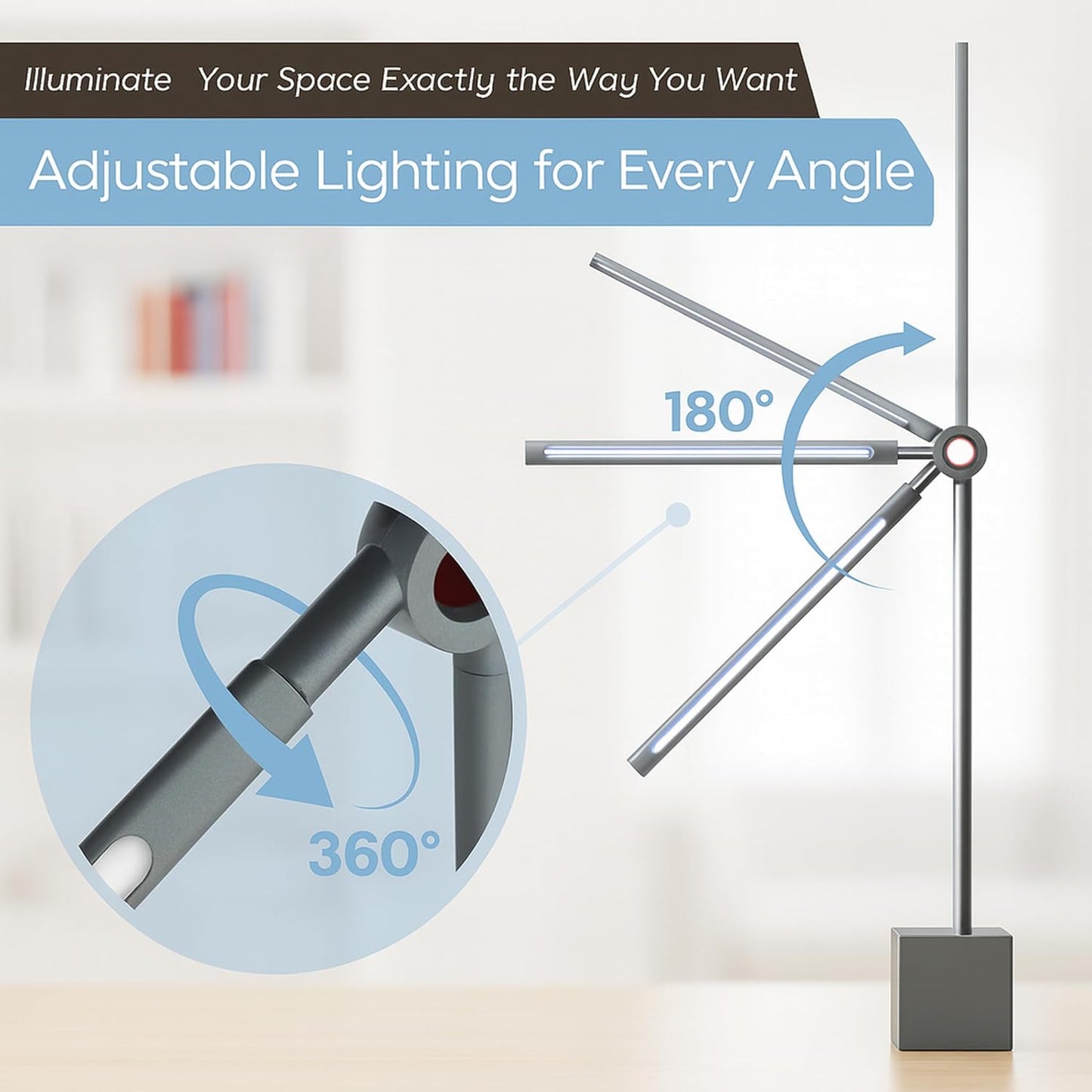 Ligoe Minimalist Home Office Desk Lamp by LINKSTYLE — Foldable Desk Light, Eye Protections LEDs, Dimmable Lights, App Control
