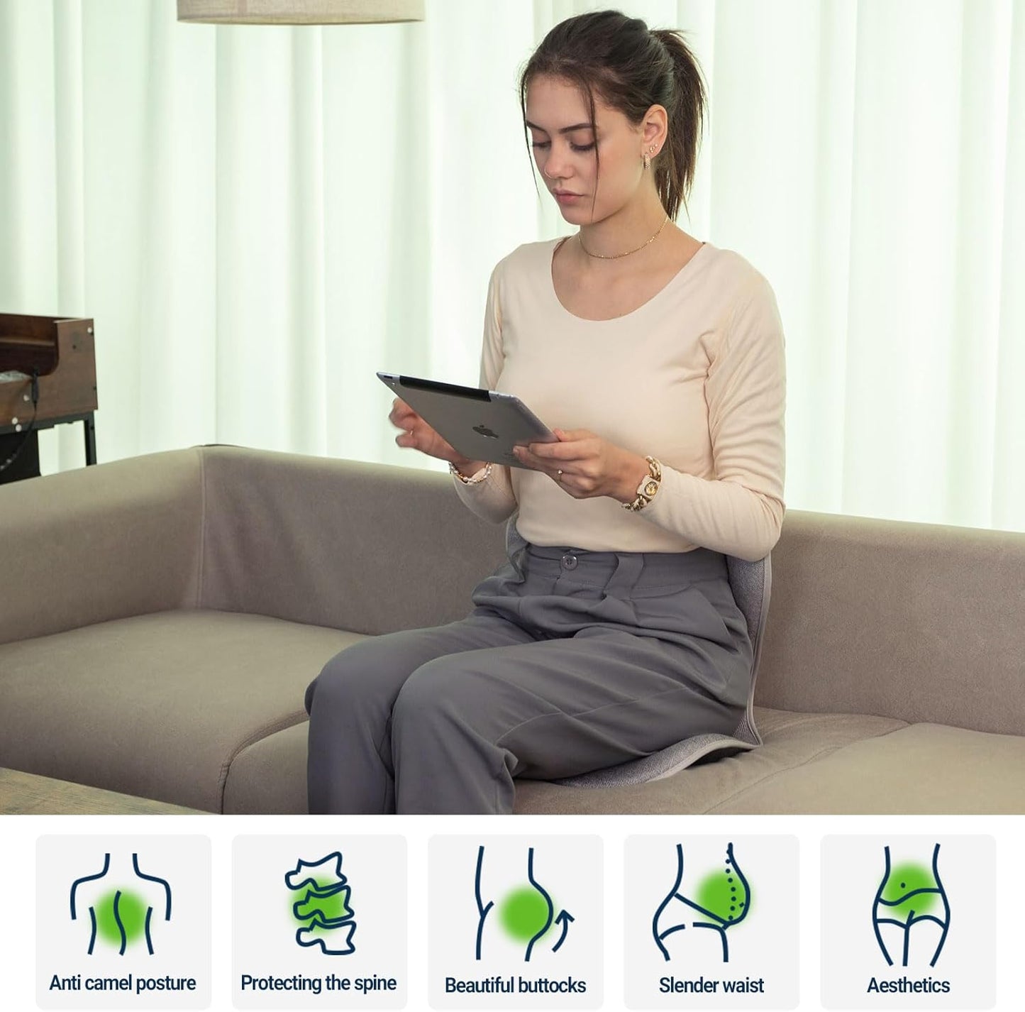 Season Guard Ergonomic Chair Seat Cushion Back Support, Posture Correction Lumbar Support Pillow, Lower Back Pain Relief for Car Driving, Office Chair, Grey