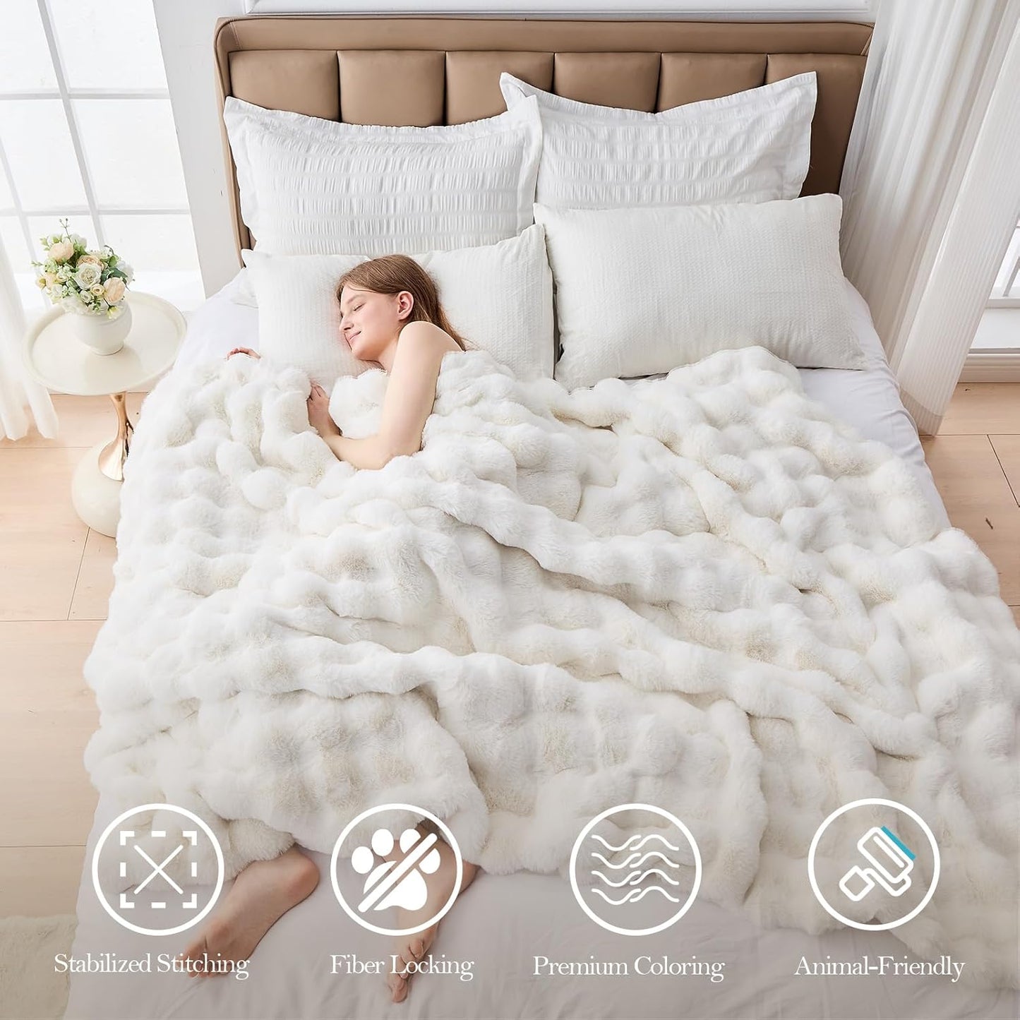 Faux Fur Twin Blanket for Couch, 1000 GSM Cozy Fuzzy Fluffy Soft Plush Thick Bubble Sherpa Blanket for Sofa Bedroom Living Room, Mothers Day Birthday Gifts for Women Home Decor