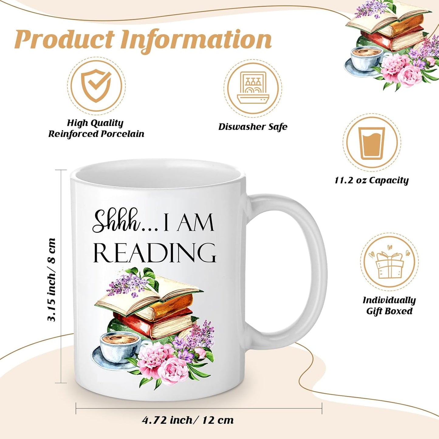 Inbagi 3 Pcs Book Lover Gifts for Women Cosmetic Bag Coffee Mug with Keychain for Reading Lovers Book Club Literary Librarian Friend Christmas Birthday Gifts