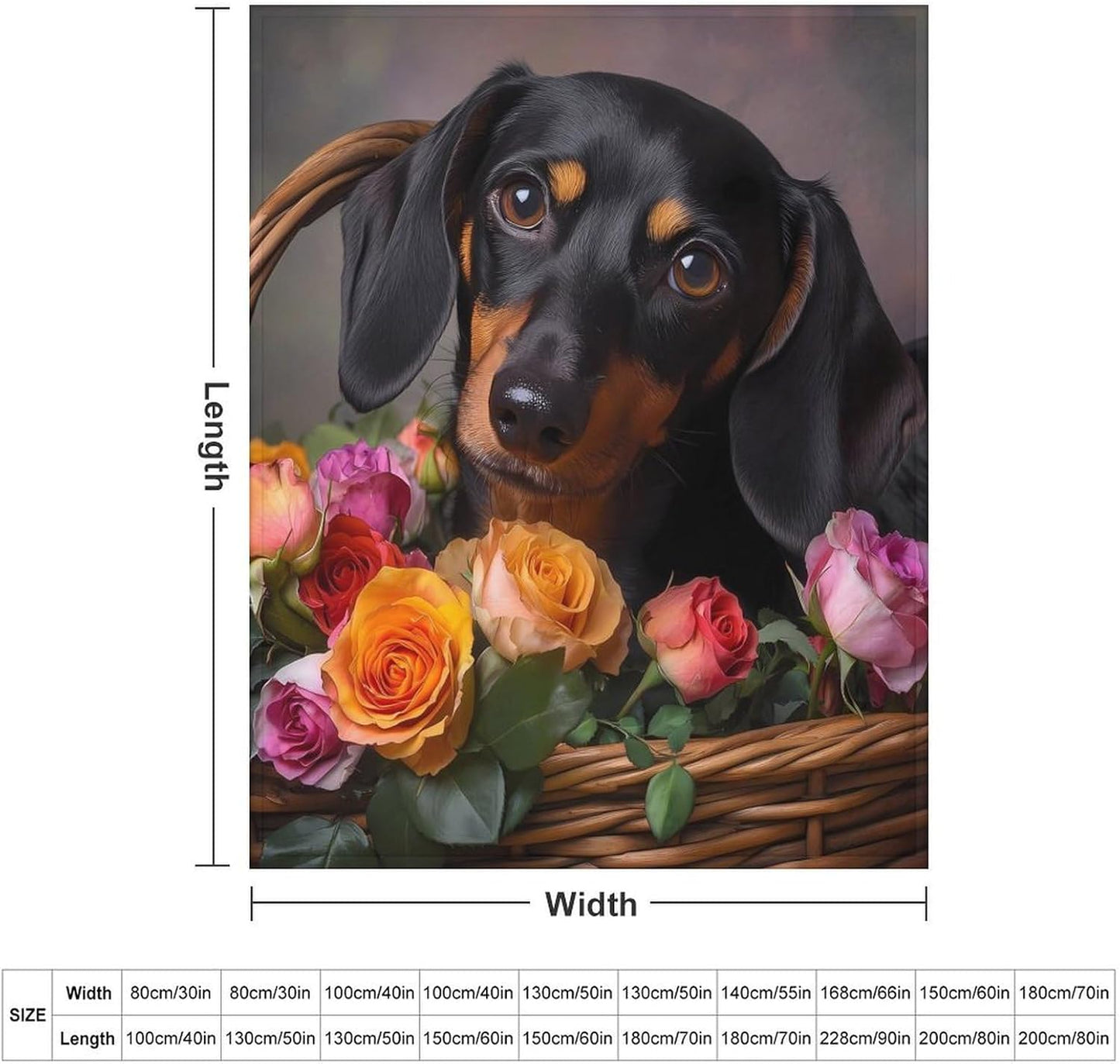 Dachshund Flower Throw Blanket for Couch Bed Plush Cozy Fuzzy Flannel Blanket for All Season 50"x60"