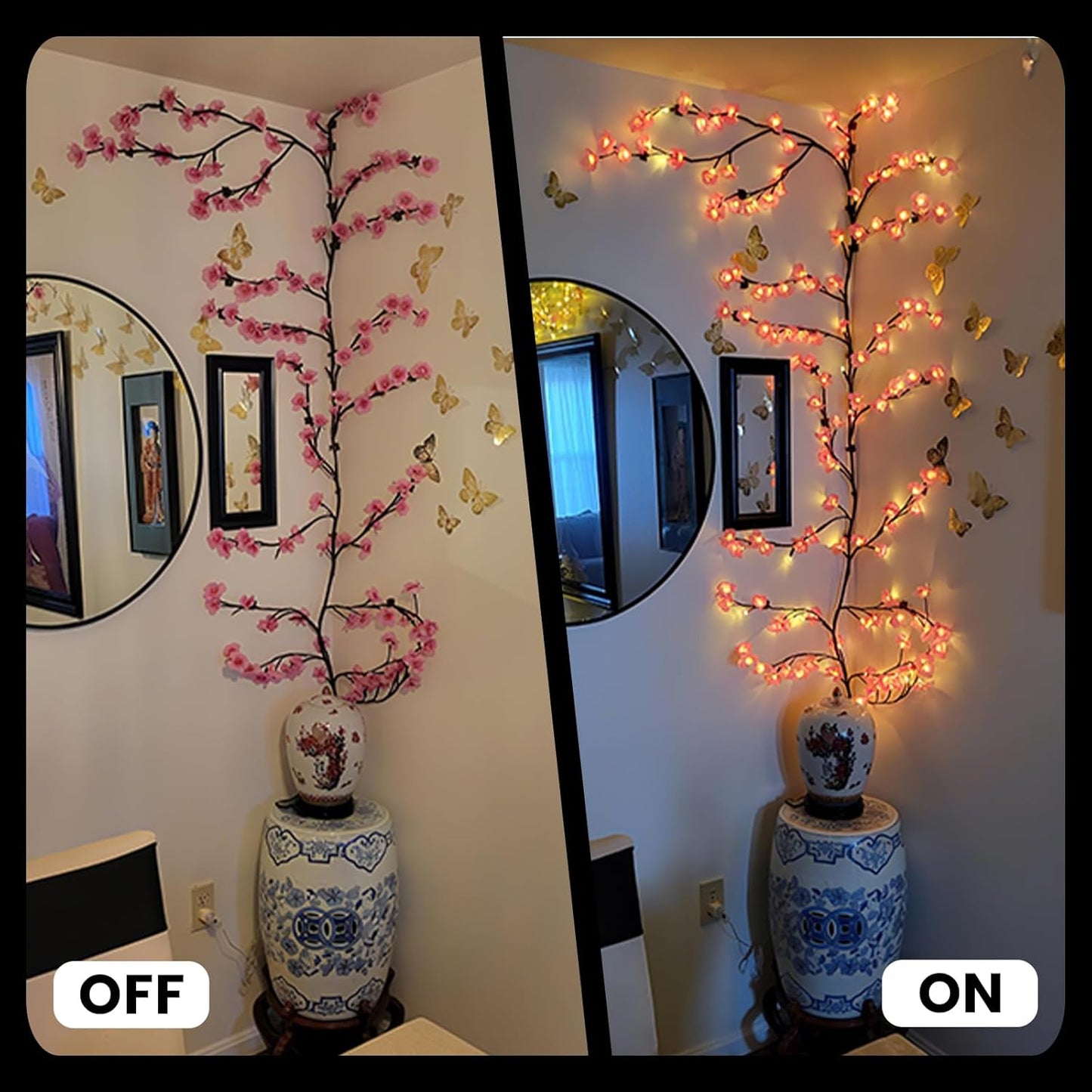 LED Tree Branch Lights for Wall 5.25FT 72LEDs Cherry Blossom Lights with Remote and 8 Lighting Modes Cherry Blossom Garland Willow Vine Light for Bedroom Indoor Wall Wedding Christmas Decor