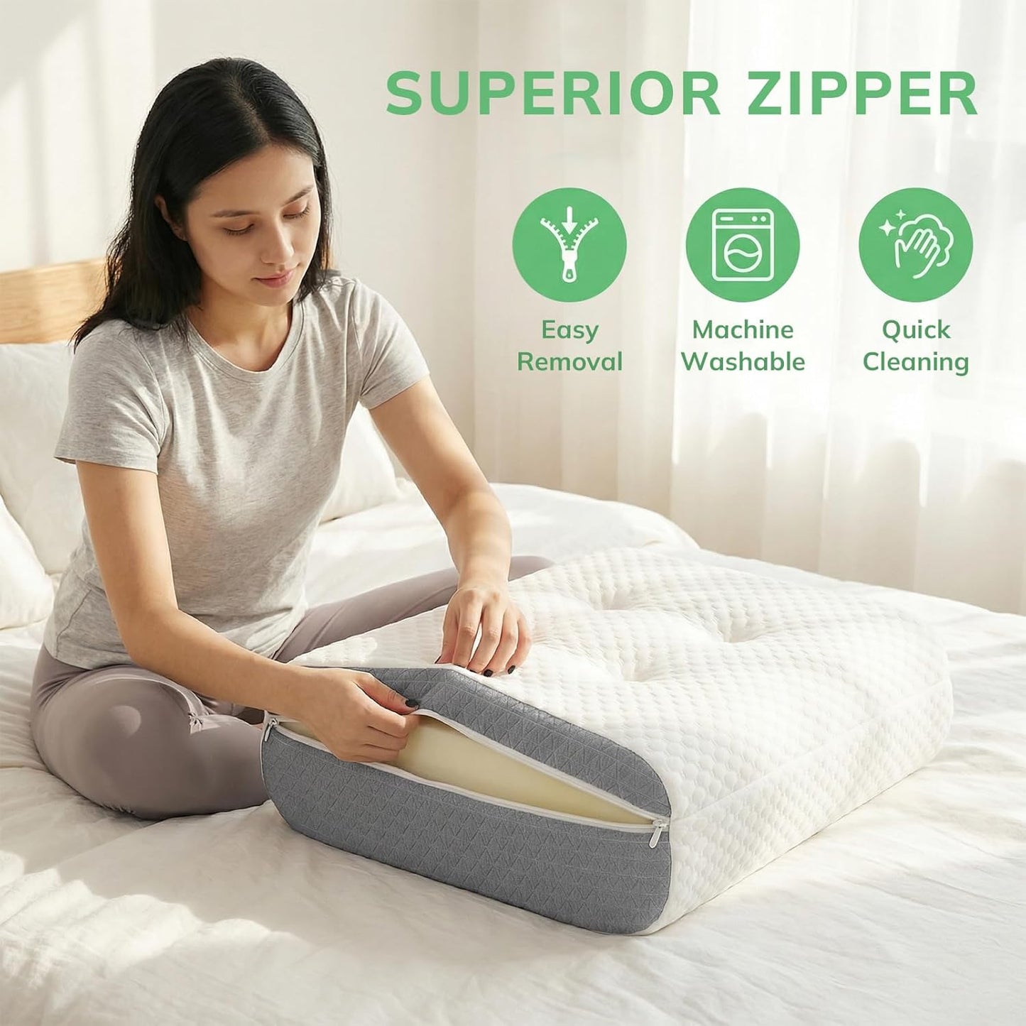 baibu Leg Elevation Pillow, Dual-Layer Foam Wedge for Legs and Knee Support, Feet Elevation Pillow for Sleeping, Blood Circulation & Swelling Relief, White