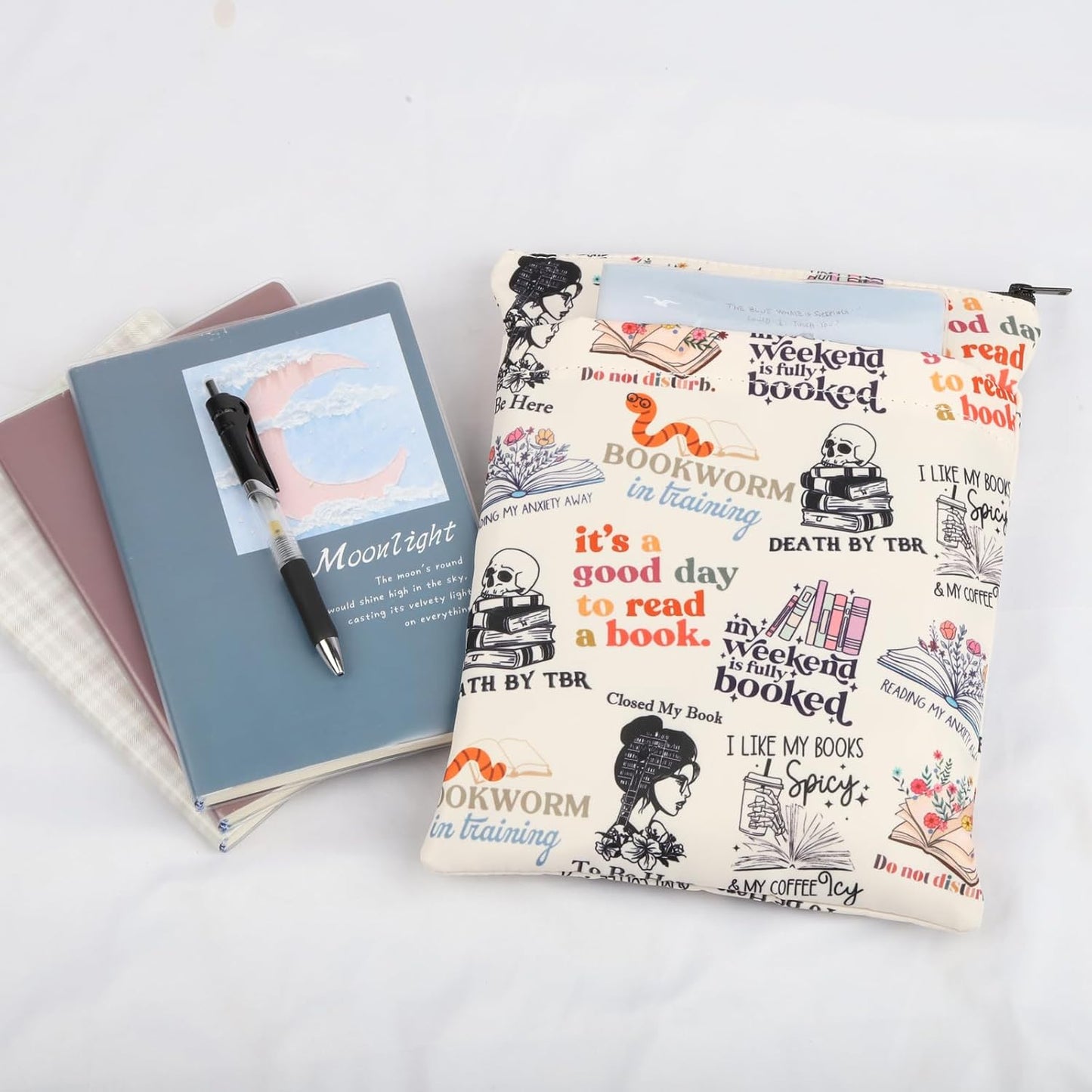 Book Reading Book Cover Book Lovers Book Sleeve Literature Gift Book Club Gift Bookworm Gift TBR Gift Librarian Gift Zipper Pouch (ReadingBookwormBS)