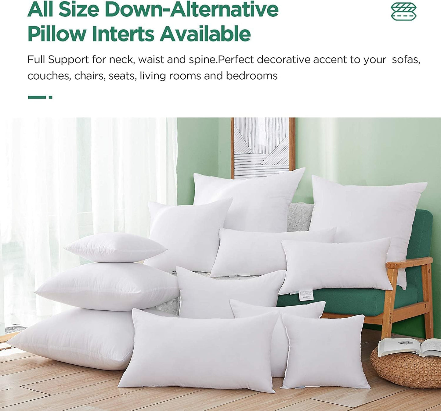 Acanva Square Premium Throw Pillow Inserts with Microfiber Filled, Lumbar Support Decorative Stuffer for Sofa Bed Couch & Chairs