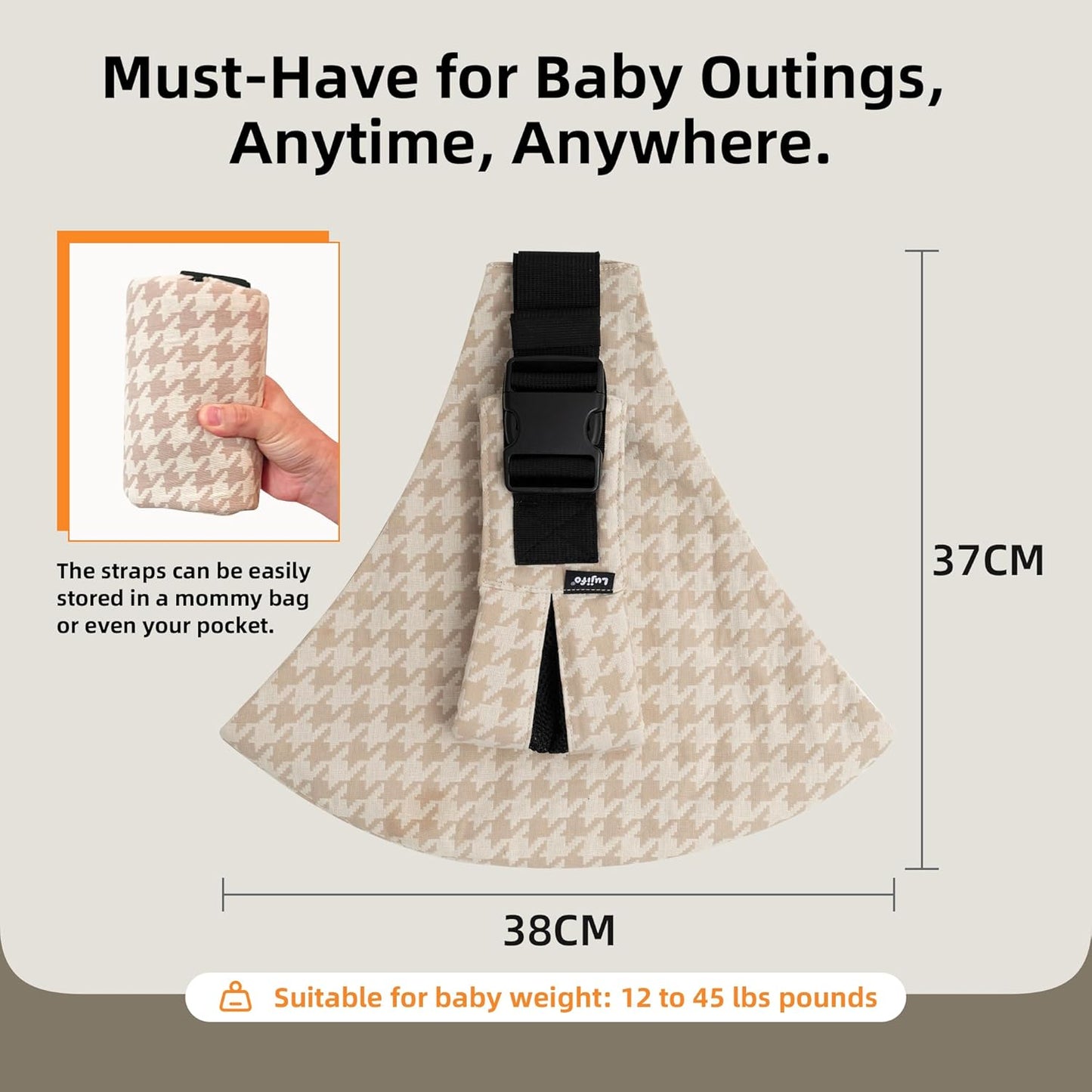 Baby Sling Carrier for Toddler, Houndstooth Baby Carrier Sling, Premium Cotton Linen Adjustable in Both Front and Back Shoulder Strap, Portable and Lightweight Toddler Carrier