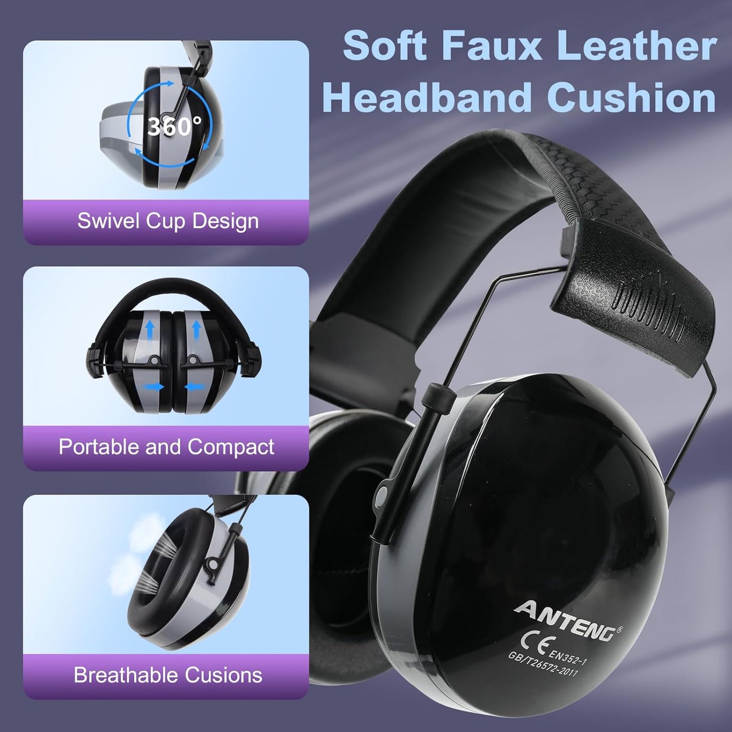 37dB Gun Range Ear Protection, Adjustable Ear Muffs for Noise Reduction, for Shooting, Construction, Mowing