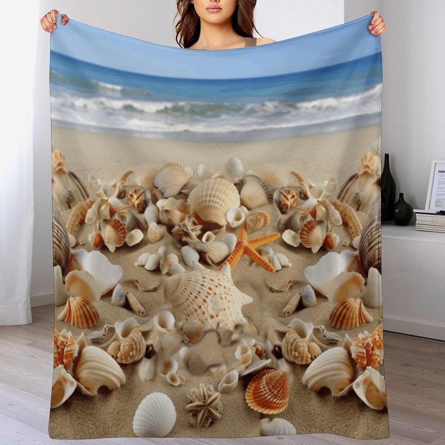 Beach Shells Throw Blanket for Couch Super Soft Warm Lightweight Throw Blankets Cozy Flannel Bed Blanket Cute Decorative Blankets for All Seasons Home Decor Gift 60"*80"（150 * 200cm）