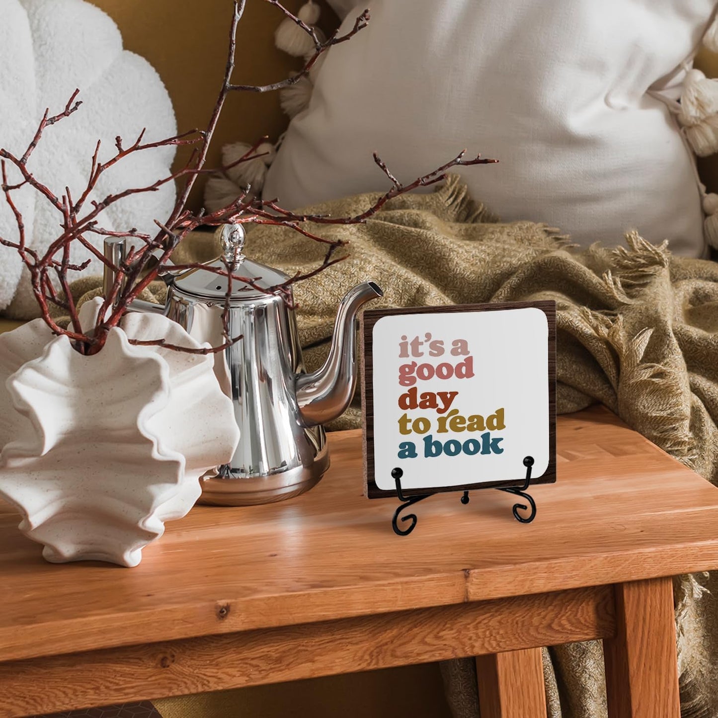 Skip Tiger It's A Good Day To Read A Book Wooden Desk Sign - Reading Nook Room Decorativesignage,Reading Corner Wooden Plaque With Stand For Classroom,Book Shelf Decor,Library Bookish Decor,5x5 Inch