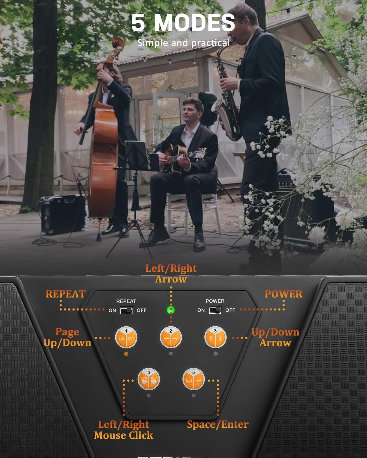 STRICH Wireless Page Turner Pedal for Musical Instruments, Anti-Slip Rubber Portable Foot Pedal, Silent Rechargeable Music Page Turner for iPad, Tablets, Phone, Super-long Endurance, SPT-10X, Orange