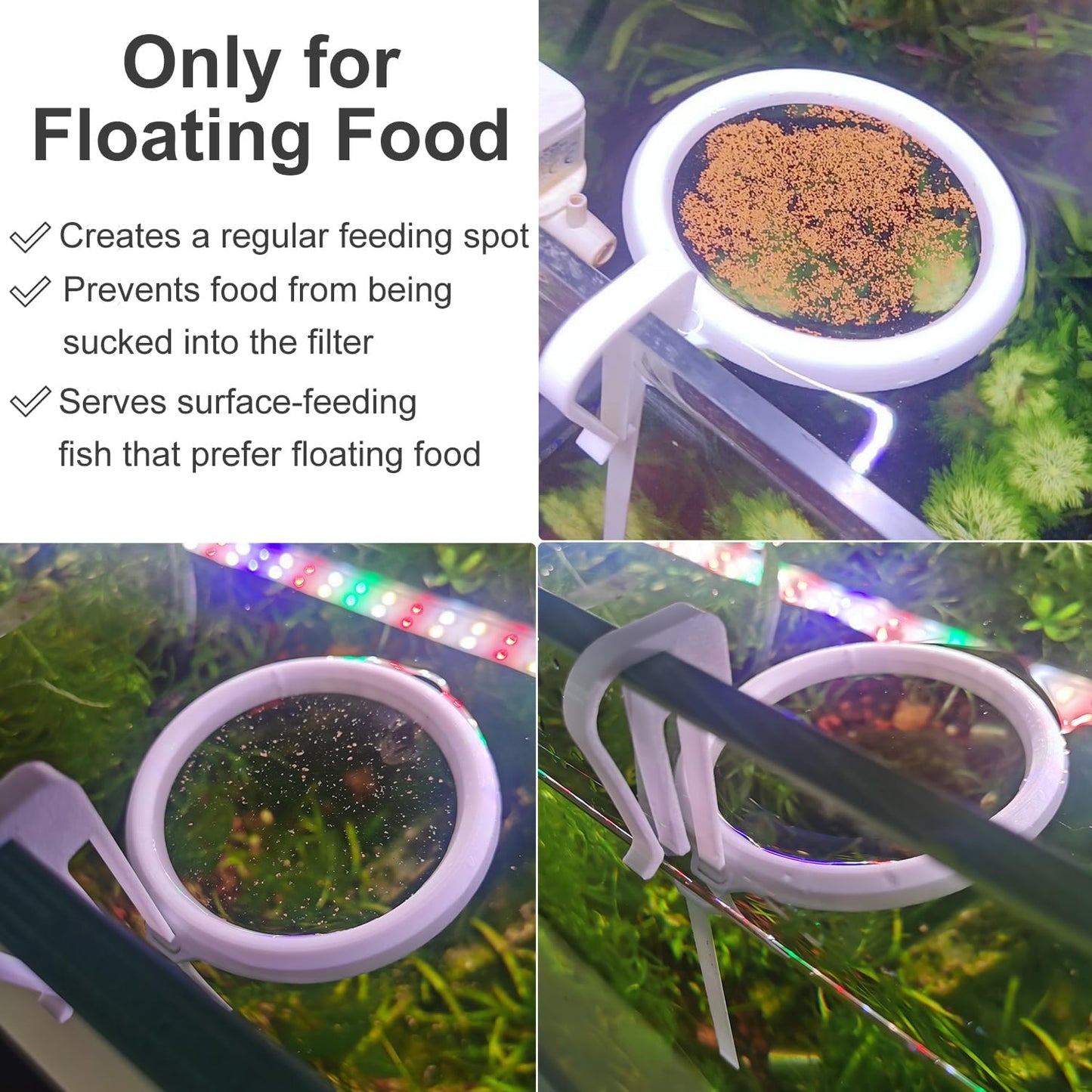 Clip On Fish Feeding Ring, Floating Aquarium Feeder, Non-Shedding Fish Food Holder for Betta Goldfish Guppy Turtle