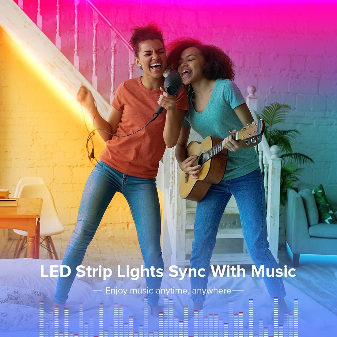 BTF-LIGHTING RGBW Bluetooth Music APP 16.4FT LED Strip Lights RGB+Cool White 6000K 4 Colors in 1 LED Color Changing Lights Strip for Bedroom, Desk, Home Decoration, with Remote and 12V Power Supply