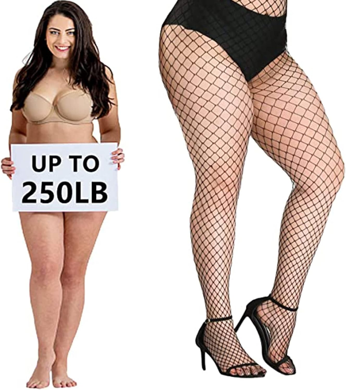 Buauty Black Fishnet Stockings for Women, Fishnet Tights Plus Size One Size Fit All