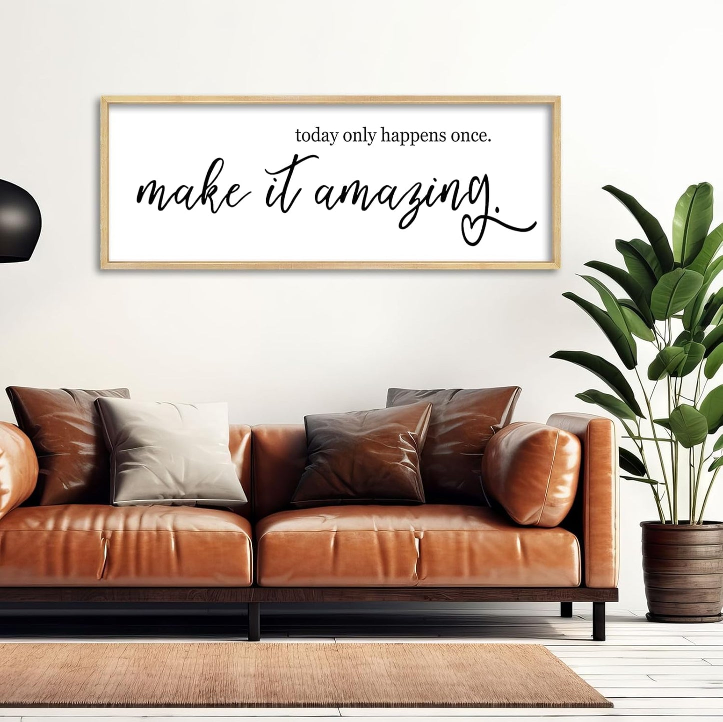 YWJKWLGS Inspirational Quotes Wall Decor Today Only Happens Once Make It Amazing Signs Wall Art 32x12 Inch Large Motivational plaque for Home office kitchen Bedroom Wood Framed Hanging (Wood)