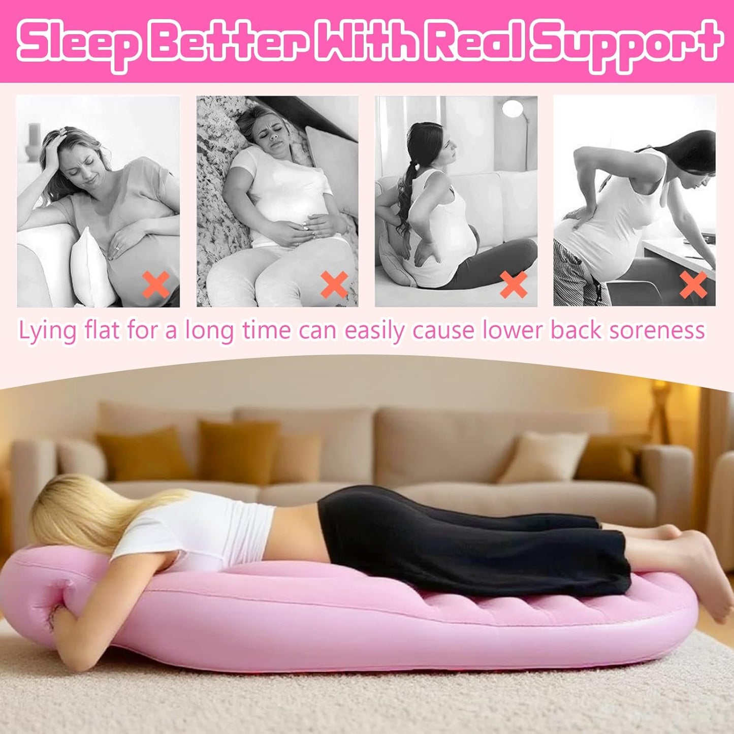 Portable Inflatable Pregnancy Pillow, Full Body Support Pregnancy Mattress with Electric Pump, Pregnant Blow Up Pillow with Hole for Stomach Sleeping, Back Pain & SPD Relief (Khaki)