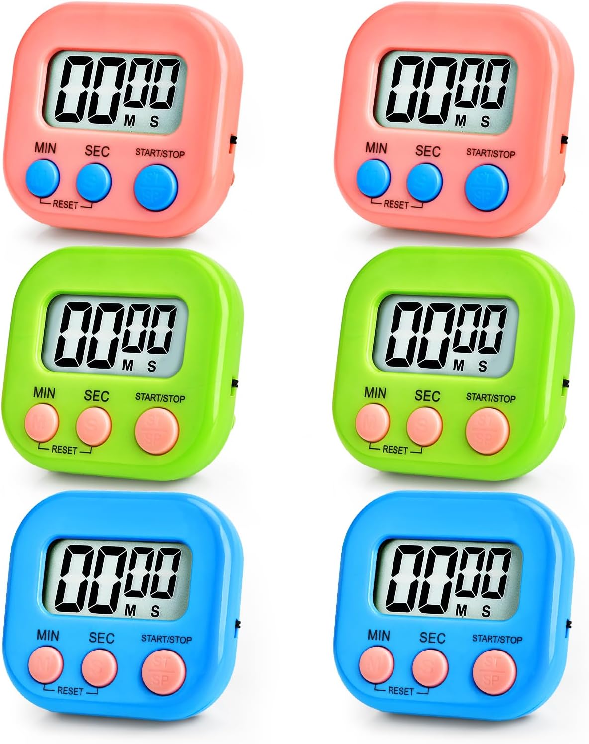 6 Pcs Multi-Function Electronic Timer, Small Timers for Classroom Digital Kitchen Timer Magnetic Digital Timer Countdown Time for Cooking Game Gym Break Time Classroom (Pink,Blue,Green, 3)