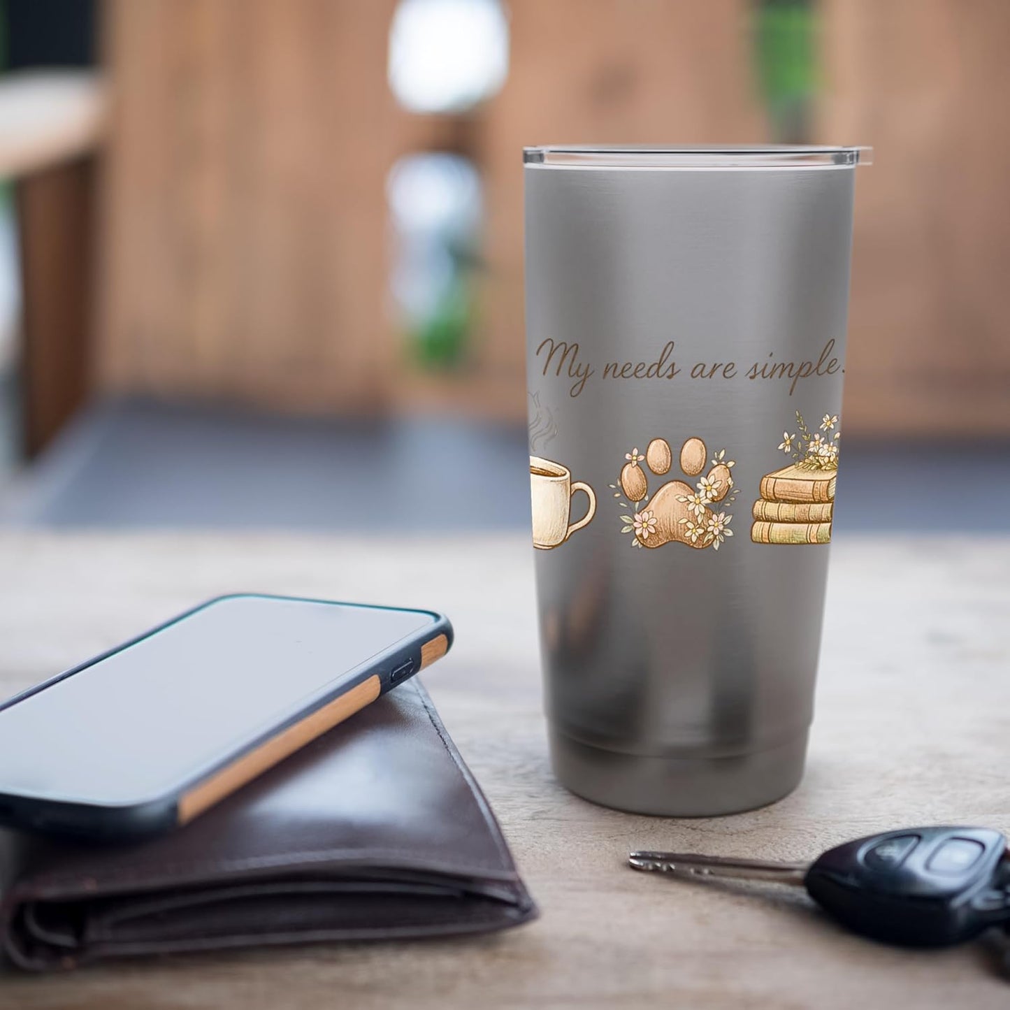 My Needs Are Simple Coffee Dogs Books Floral Aesthetic Stainless Steel Insulated Tumbler