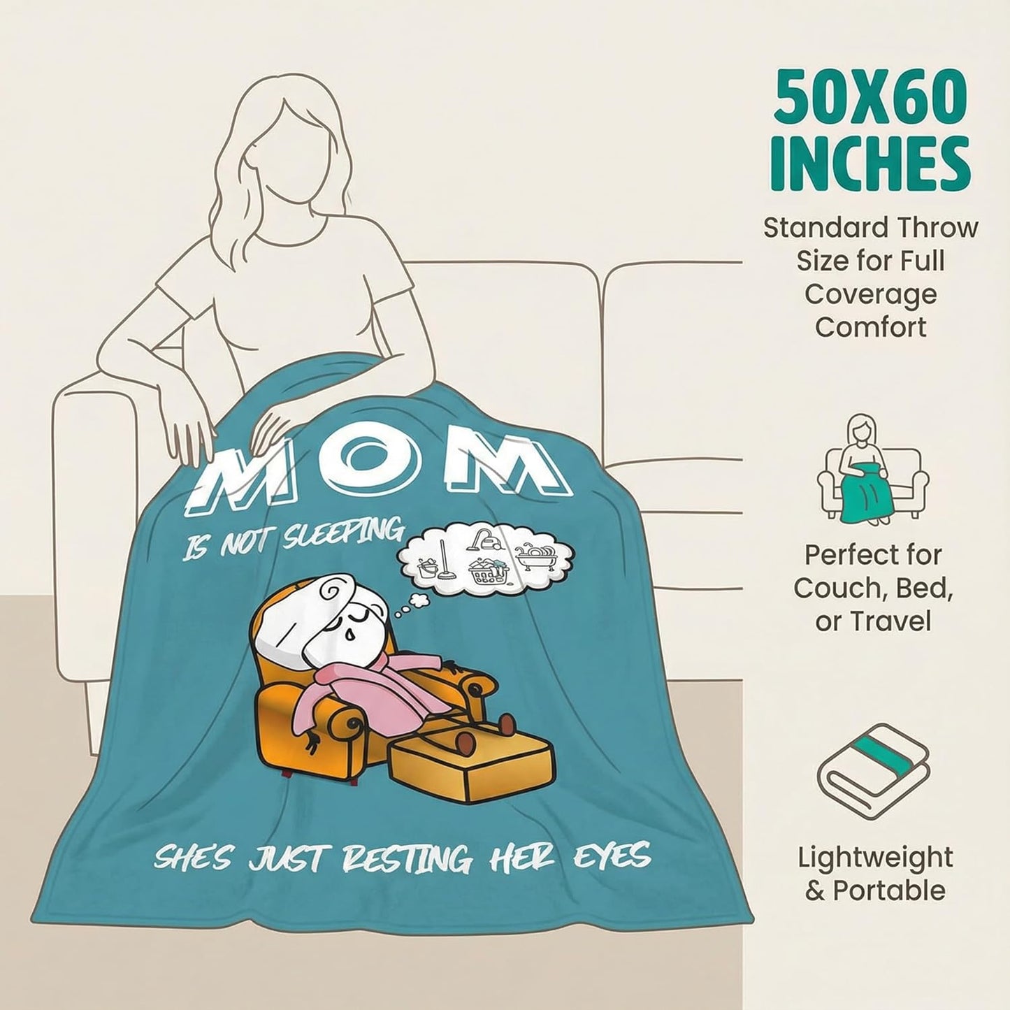 Funny Christmas Birthday Gifts for Mom from Daguther Son I'm Not Sleeping Throw Blanket Funny Soft Travel Blanket Present New Mom Gifts Mommy Mama Blanket for Cozy Naps 60"x50"