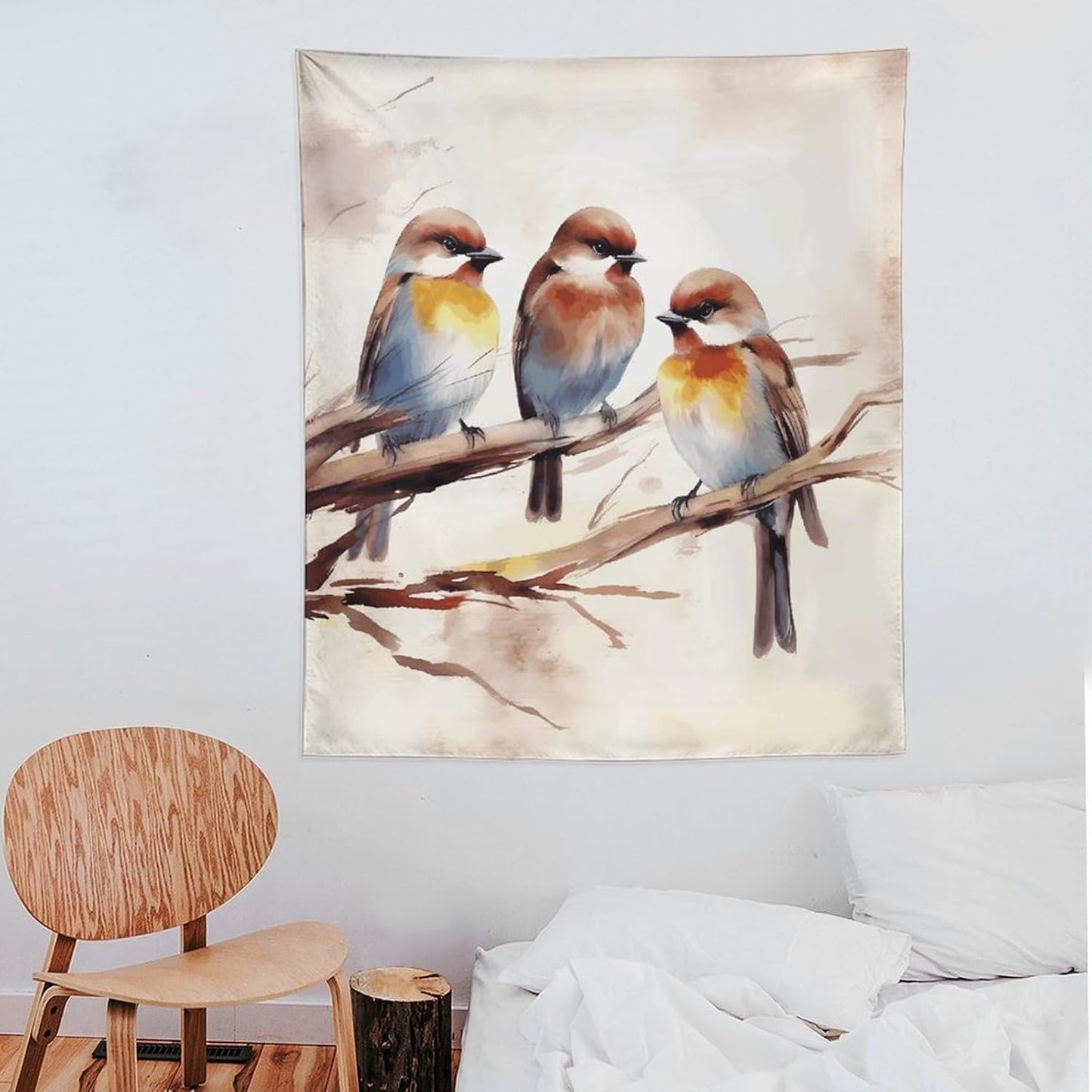 FodPand Birds Resting on Tree Branch Tapestry Anti-fading Wall Tapestry with Installation Kit Backdrop Banner Multipurpose Aesthetic Tapestries Boho Wall Art Hanging Decorative Blanket 50"x60"