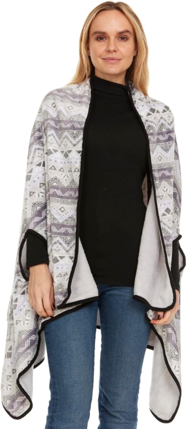 GO UNDER Ladies Reversible Wearable Blanket Wrap with Arm Holes Soft Cozy