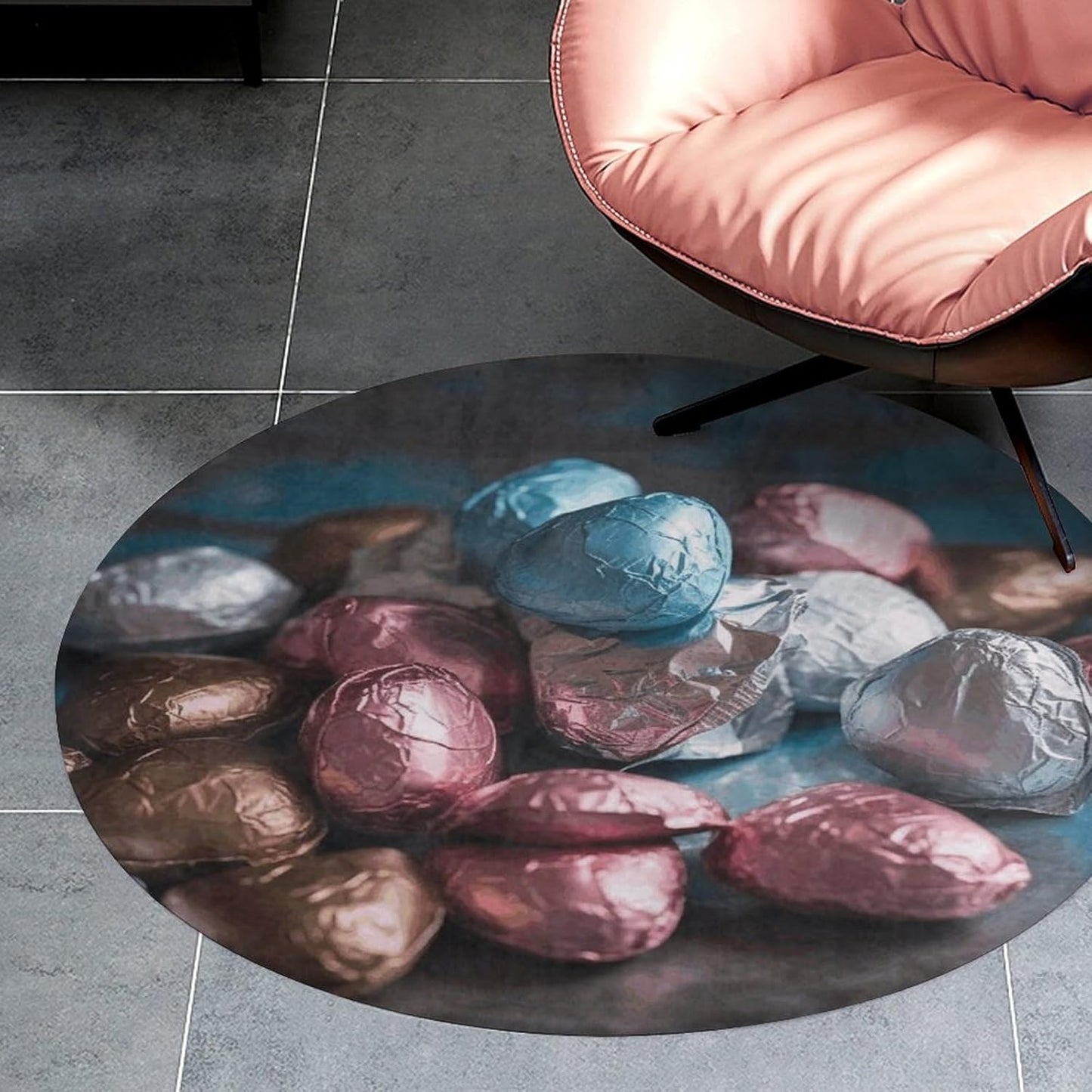 Valentine's Day Candy Circle Rug Retro Luxury Coral Velvet Floor Mat Non Slip Soft Indoor Floor Carpet Comfy Thickened Area Rugs Modern Aesthetic Minimalist Carpets for Home Decor