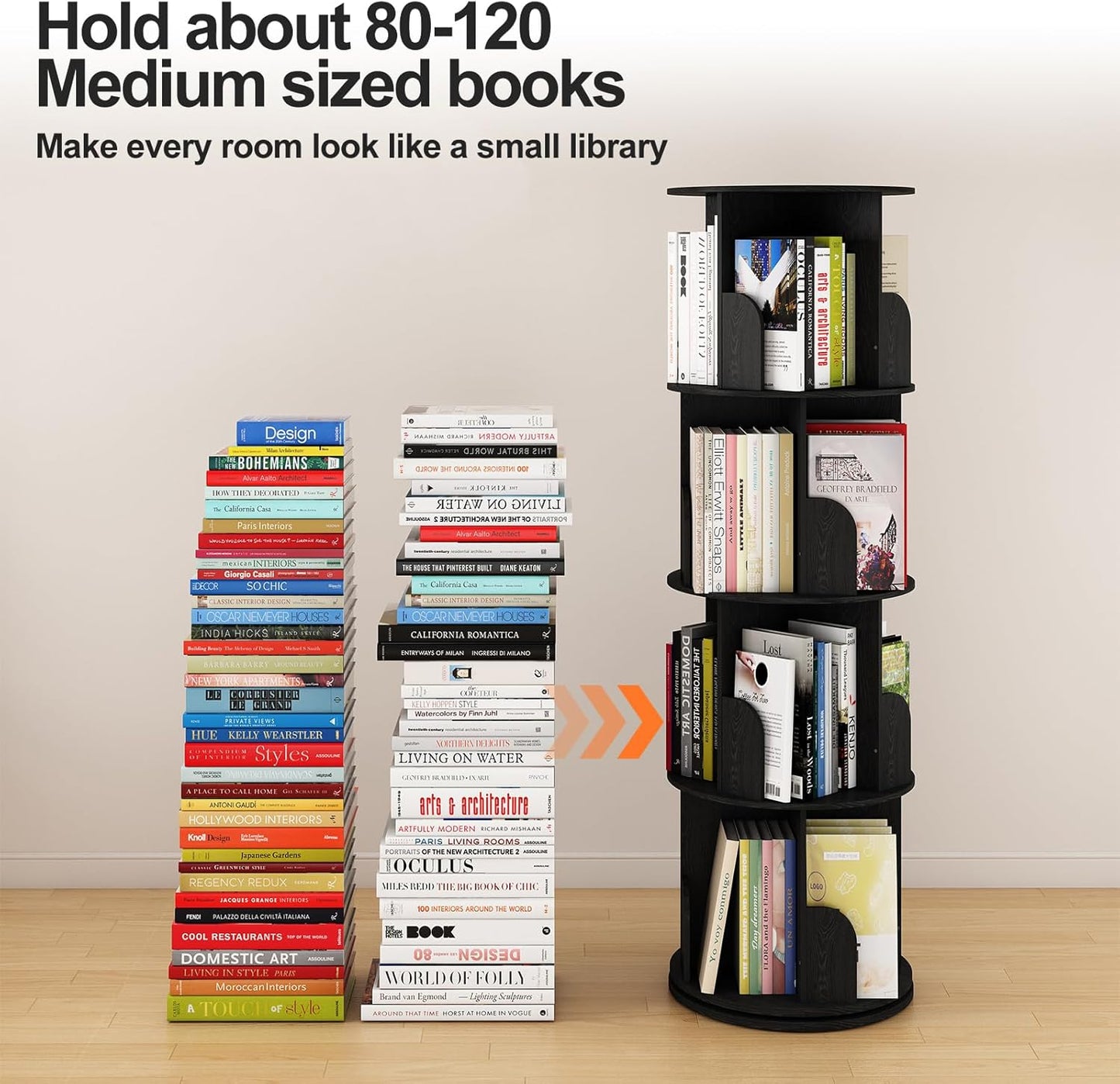360°Rotating Bookshelf,4 Tier Corner Bookcase,Book Shelf,Floor Storage Wood Organizer for Sturdy,Home Office,Living Room,Bedroom,Kids Room