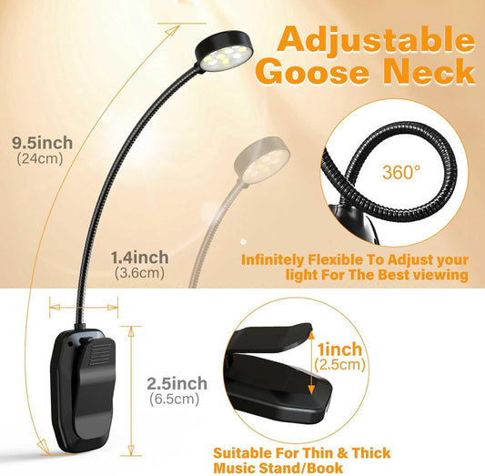 Rechargeable Book Light for Reading in Bed, Eye Caring Book Reading Lamp with 10 LED Modes,1.3 oz Lightweight Portable Clip on Light, 360° Adjustable Clamp Light Perfect for Readers