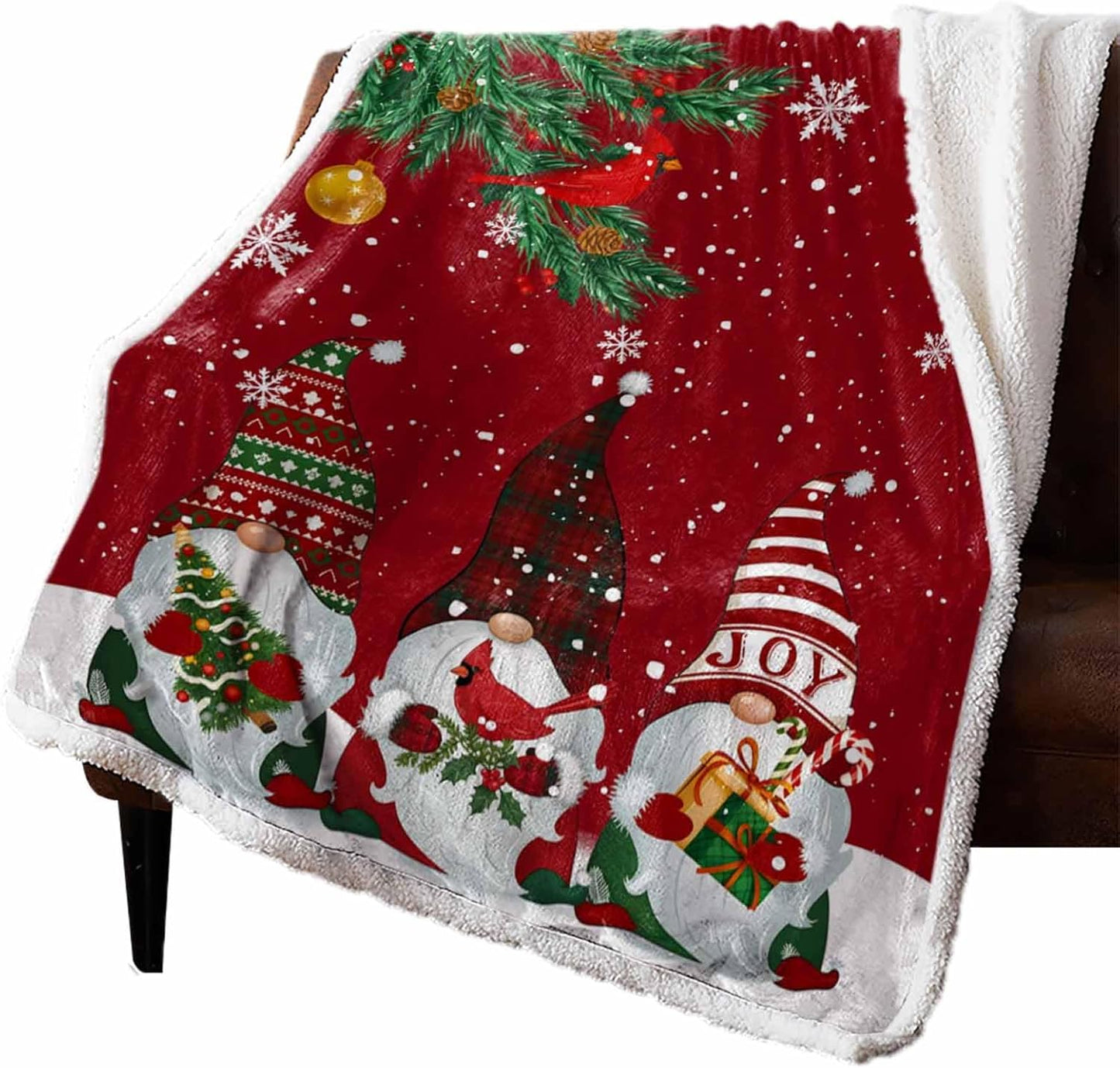 Chic D Sherpa Bed Throw Blanket Fleece Red Christmas Gnome Cardinals Snowflake, Ultra Soft Couch Throws Blanket, Merry Xmas Fuzzy Cozy Plush Warm Microfiber Blankets (Twin, 40x50inch)