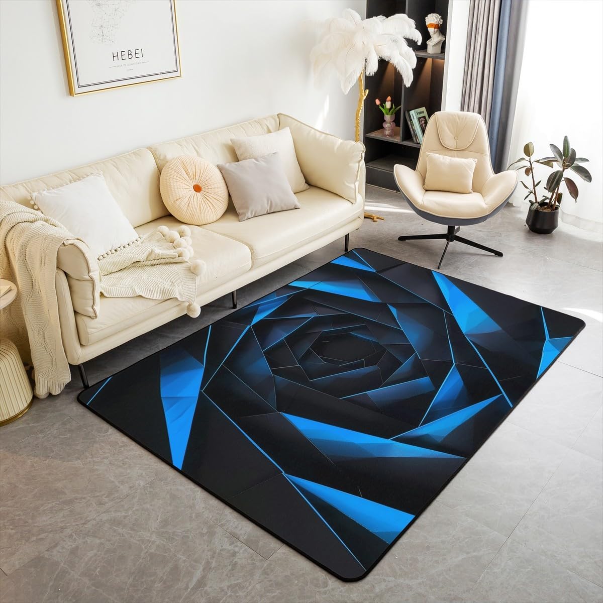 Erosebridal Area Rug 4'11" x 3'3" Rosy Ombre Living Room Rugs for Kids Boys Girls Abstract Pattern Gradient Black Blue Decorative Carpet Washable Indoor Floor Mat