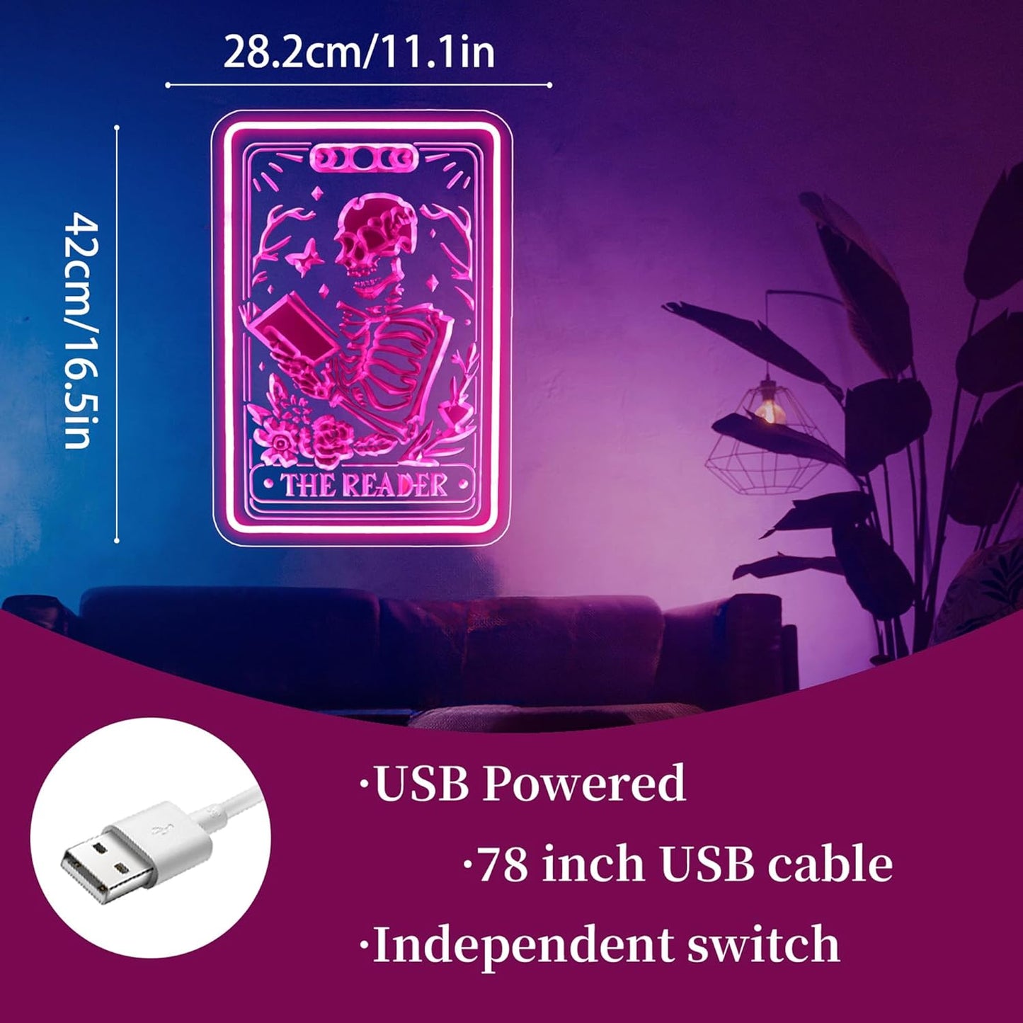 Skeleton Reading Book Neon Sign Led Neon Lights Neon Signs for Wall Decor USB Powered Led Neon Signs for Room Decoration