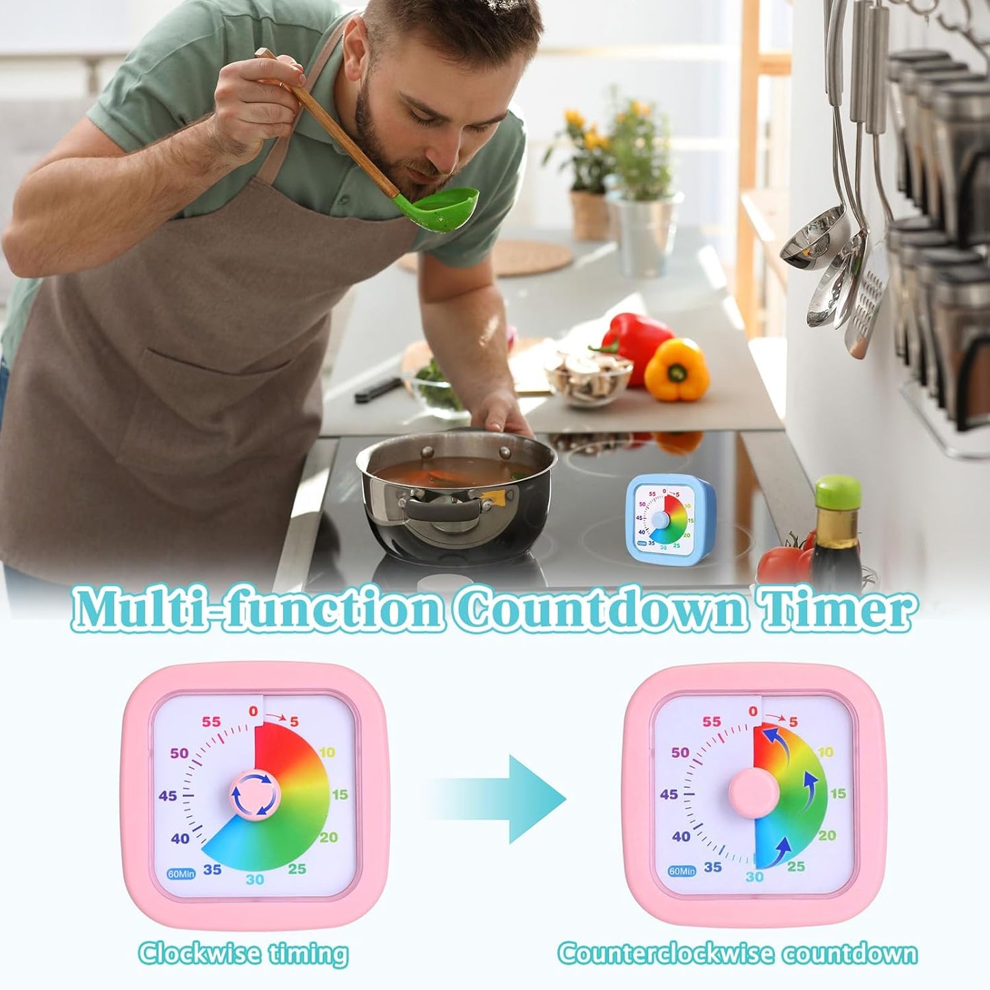 4 Pack Visual Timer 60 Minute Countdown Timer Colored Countdown Clock for Homeschool Supplies Study Tool, Classroom Home Office Time Management Tool(Gradient,Pink, Blue, Yellow, Green)