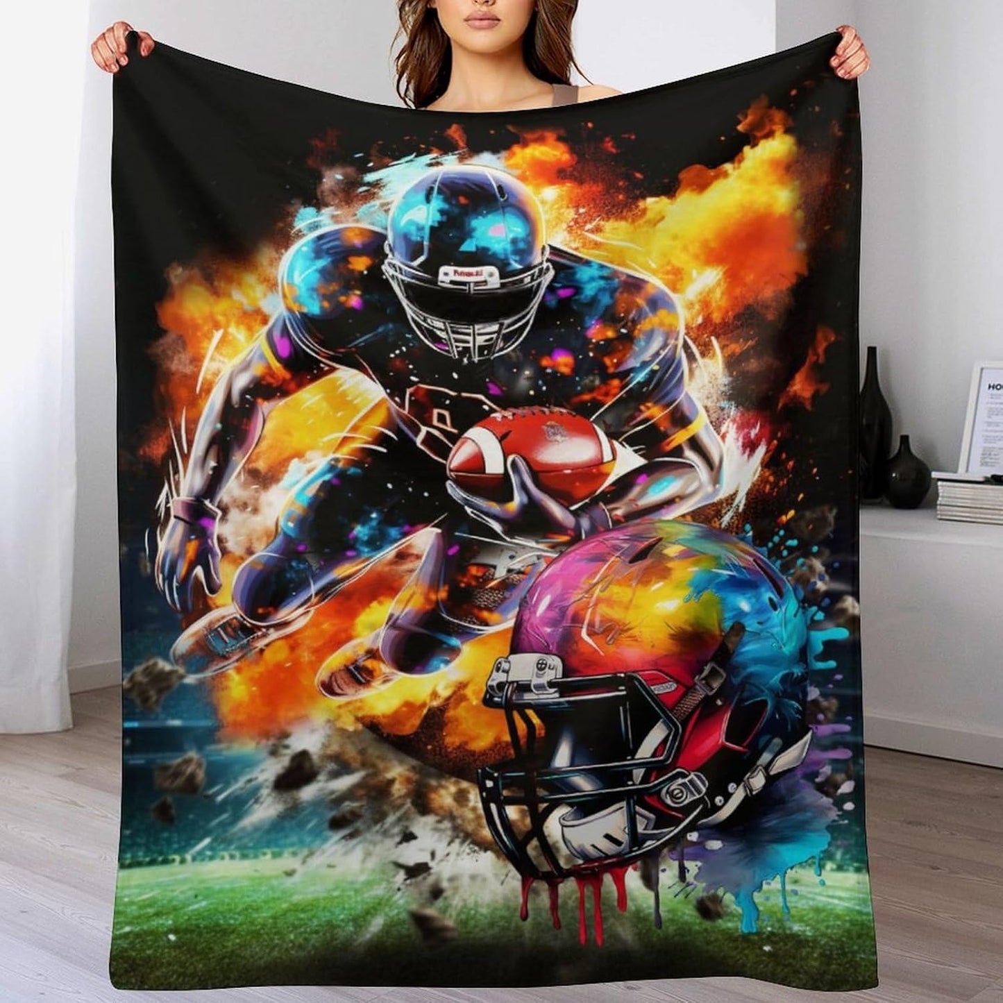 Football Throw Blanket - Soft Flannel Sports Football Blankets for Girls Boys Kids Football Lovers - Warm Rugby Throw Blankets for All Season Lap, Chair, Sofa - 50"x40"