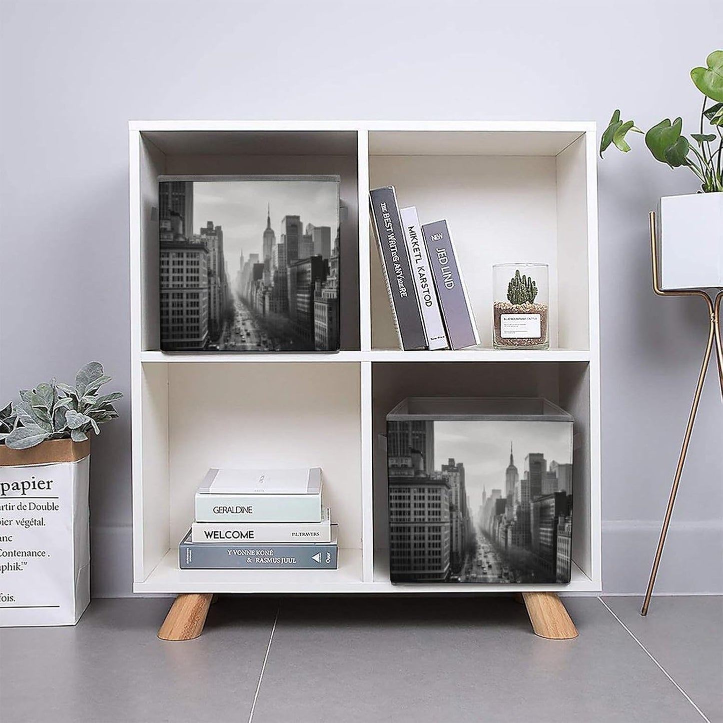 Black And White New York Storage Bins with Handles Fashion Large Storage Cubes Sturdy Foldable Storage Boxes Space-Saving Storage Baskets for Home Office Clothes Closet Organizers