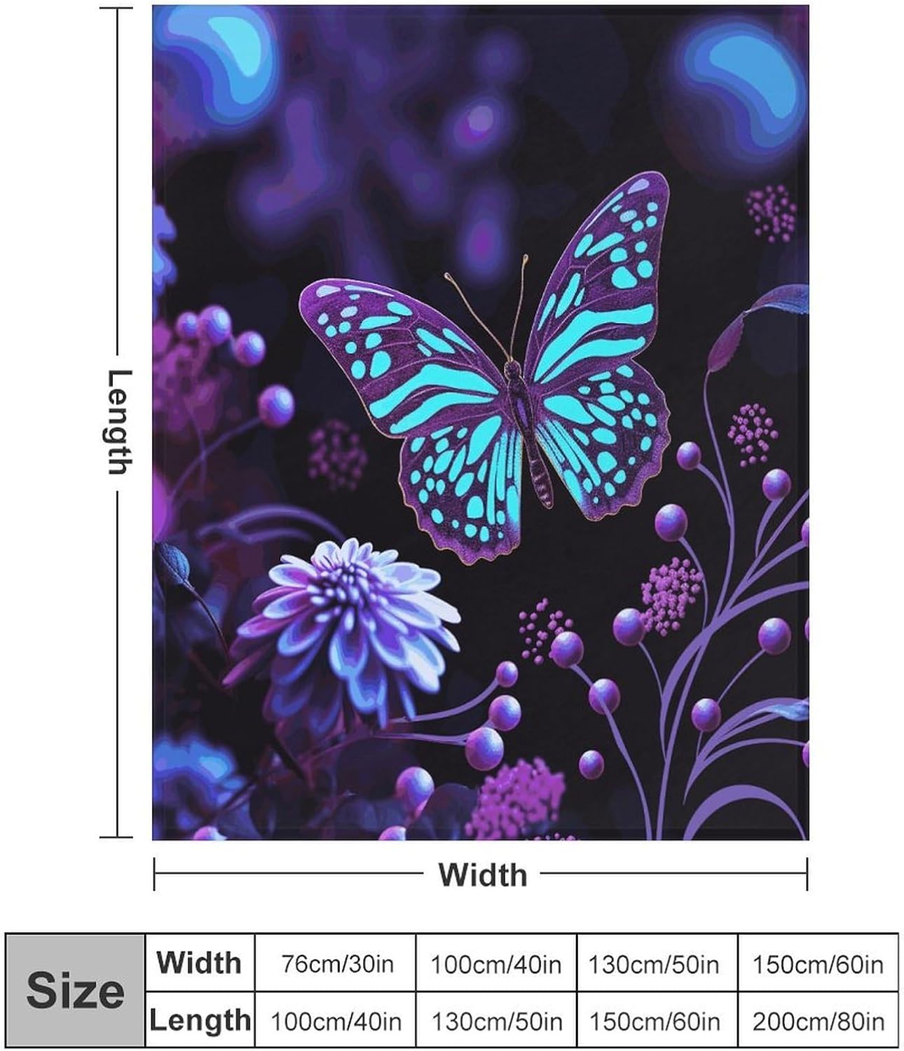 Purple Butterfly And Flowers Blanket Super Soft Lightweight Throw Blanket Cute Cozy Warm Bed Blanket Decorative Fuzzy Blanket All-Season Home Decor Gift for Sofa Couch Living Room 60"*80"（150*200cm）