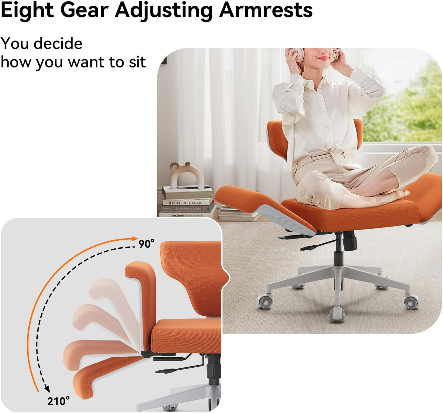 Newtral Freedom-X Criss Cross Chair with Wheels & Amrests- Cross Legged Office Chair with Laptop Tray, Multi-Position Recliner Chair, Adjustable Ergonomic Chair, Relax, Work from Home